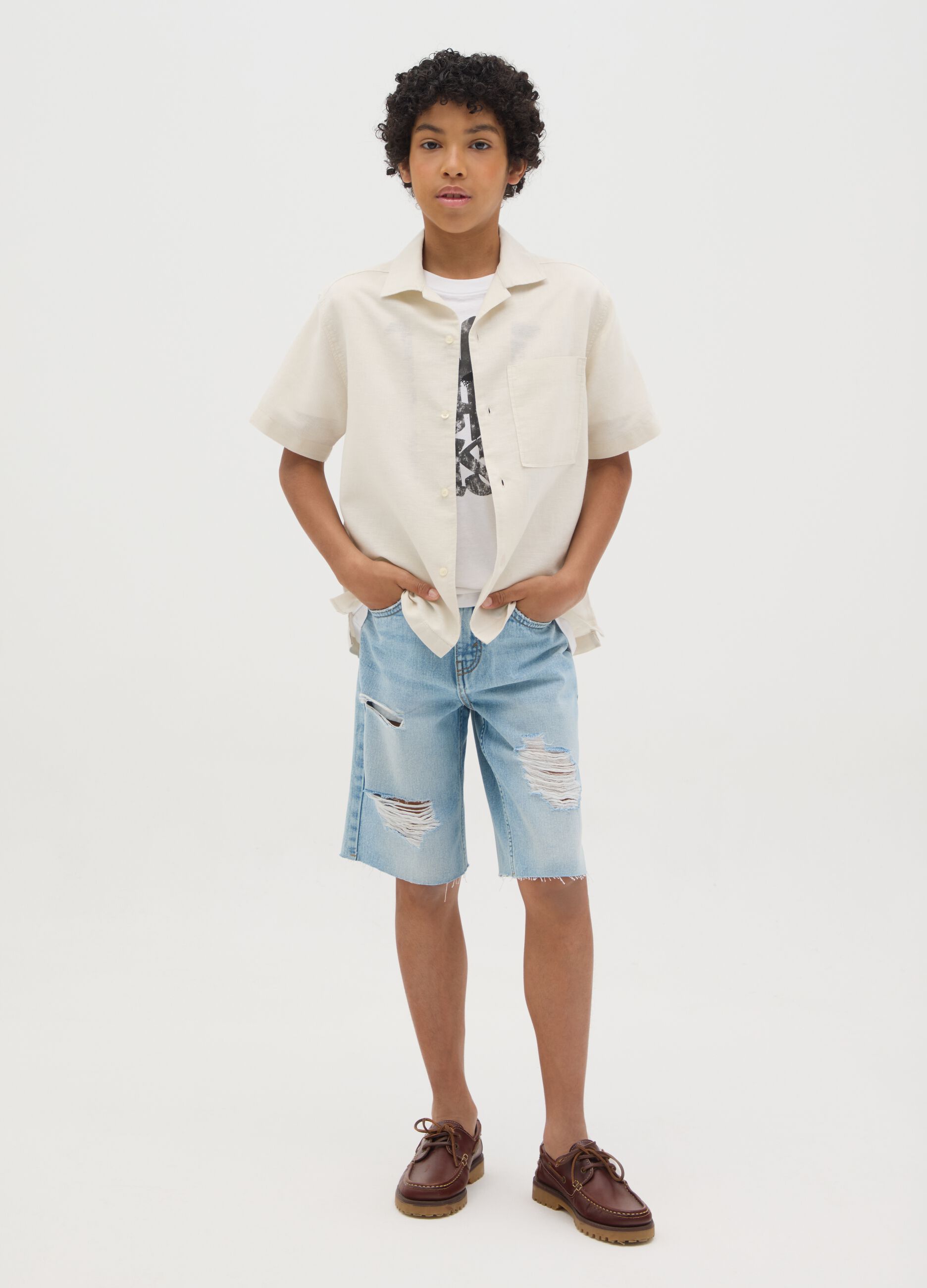 Boys' blue pure cotton Bermuda shorts, regular fit