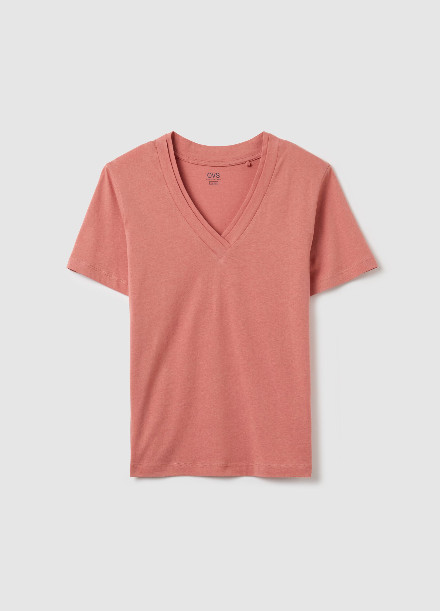 T-shirt rosa con scollo a V