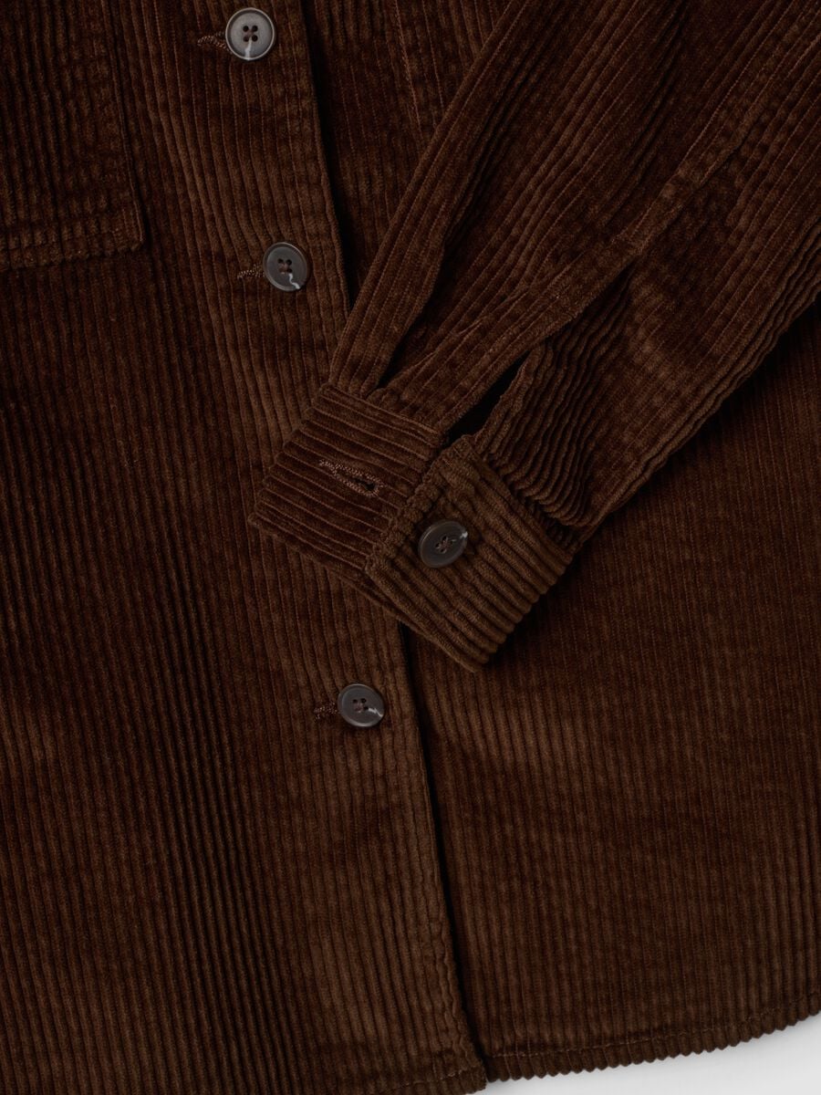 Camicia marrone scuro in puro cotone a coste_1