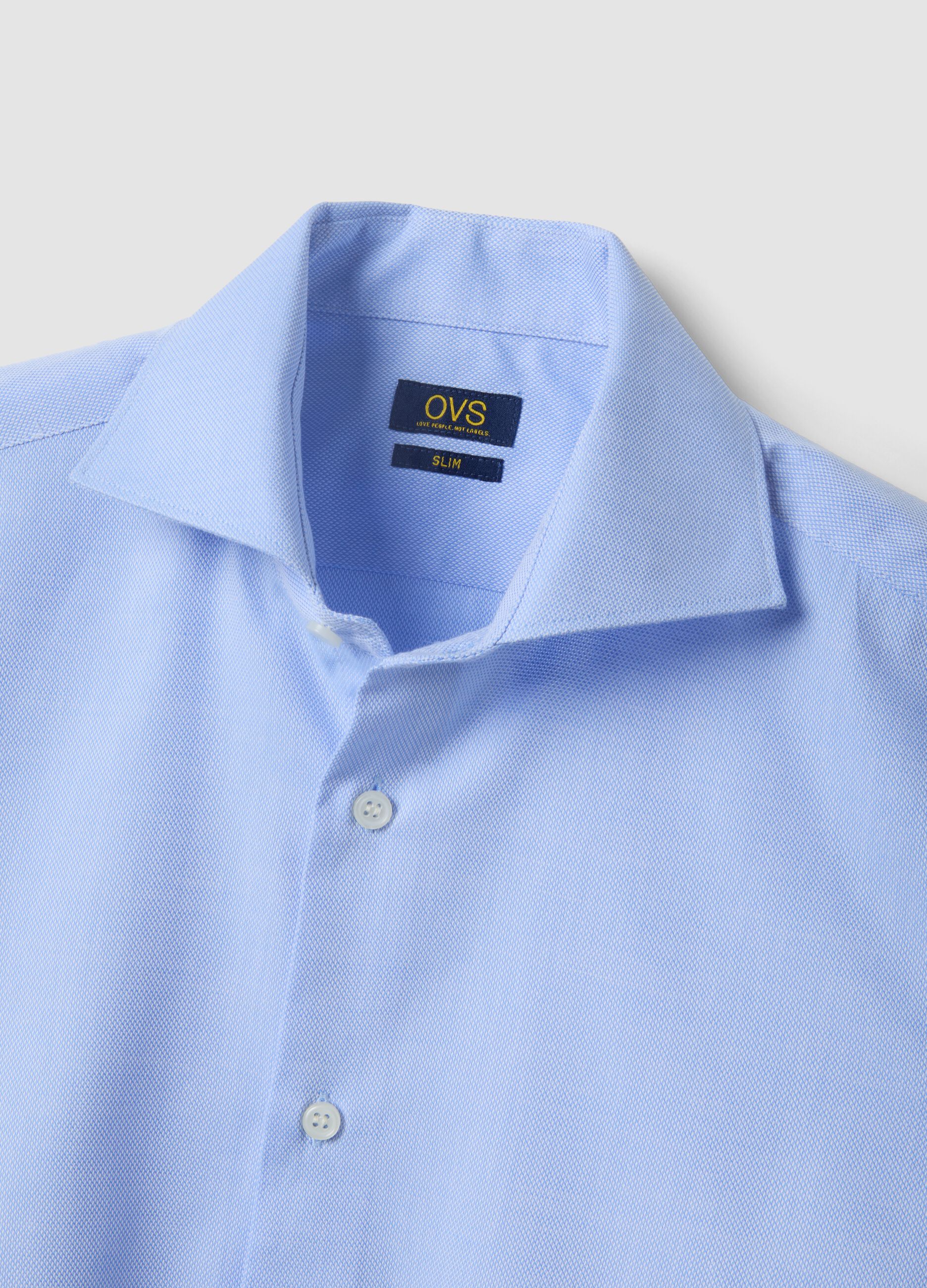 Light blue slim-fit cotton-blend shirt with French collar