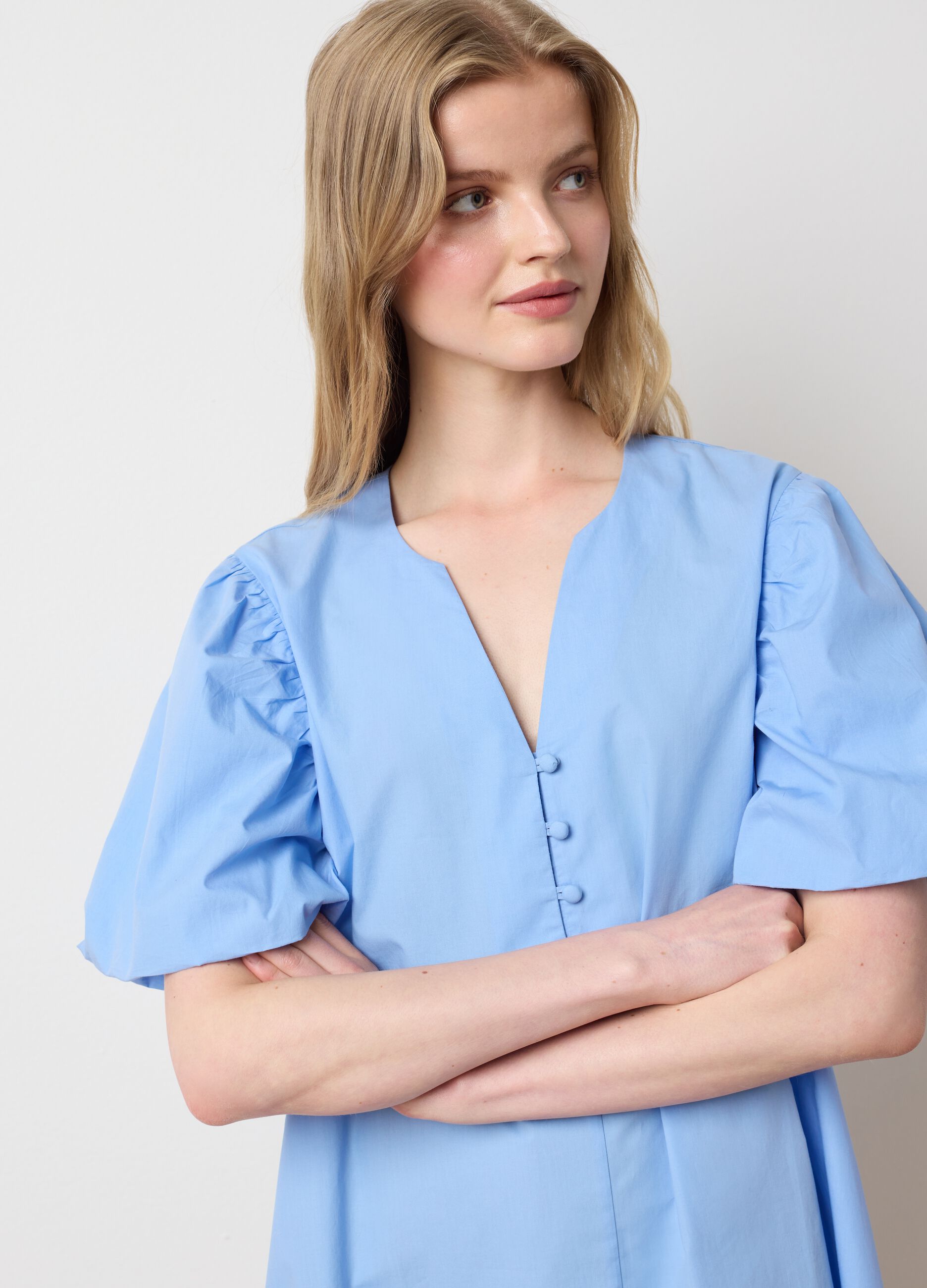 Abito da donna in puro cotone azzurro regular fit