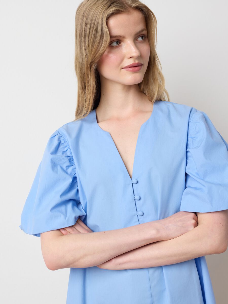 Women's light blue pure cotton dress with regular fit_0