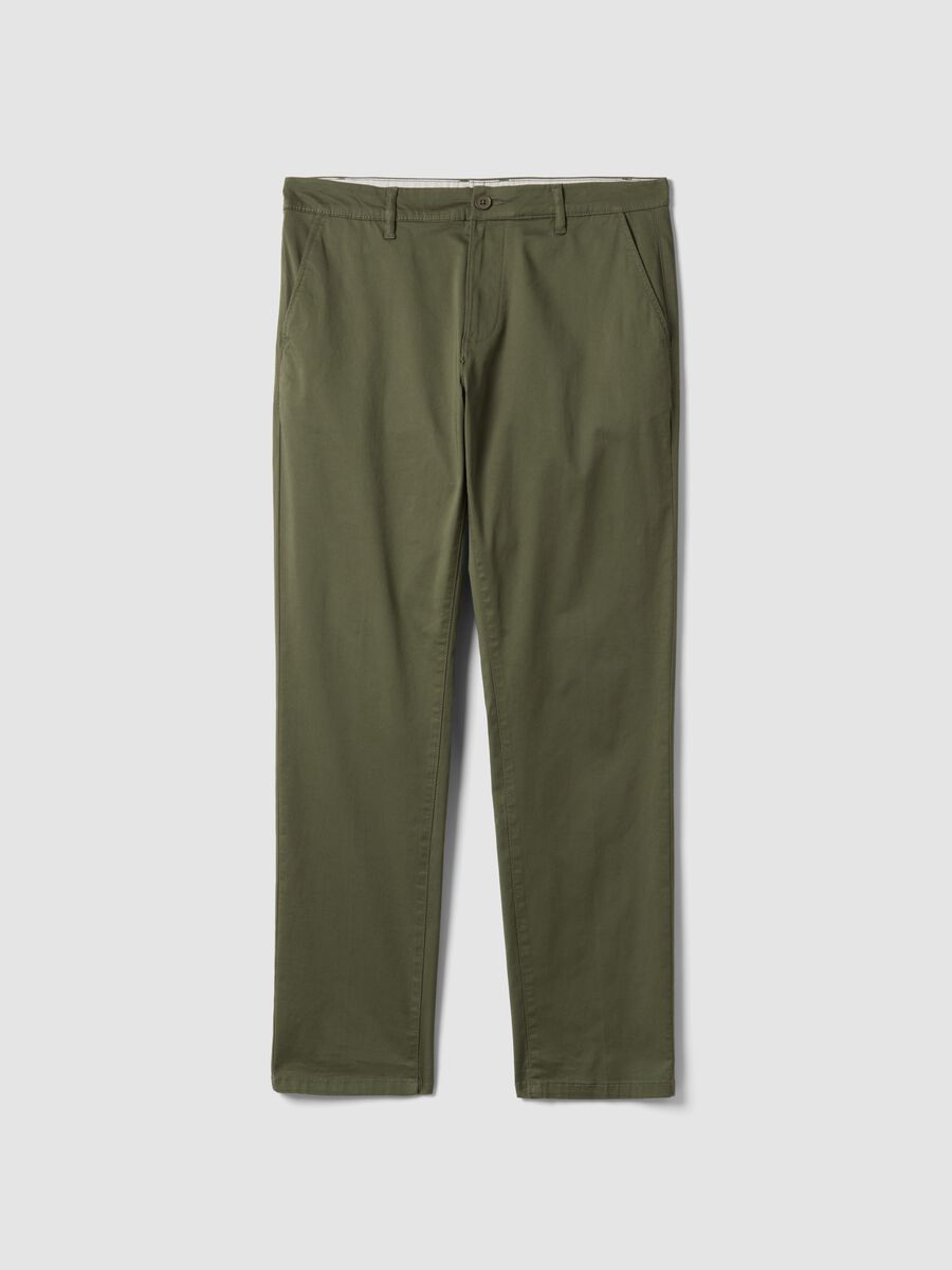 Regular fit stretch cotton green chino trousers_4