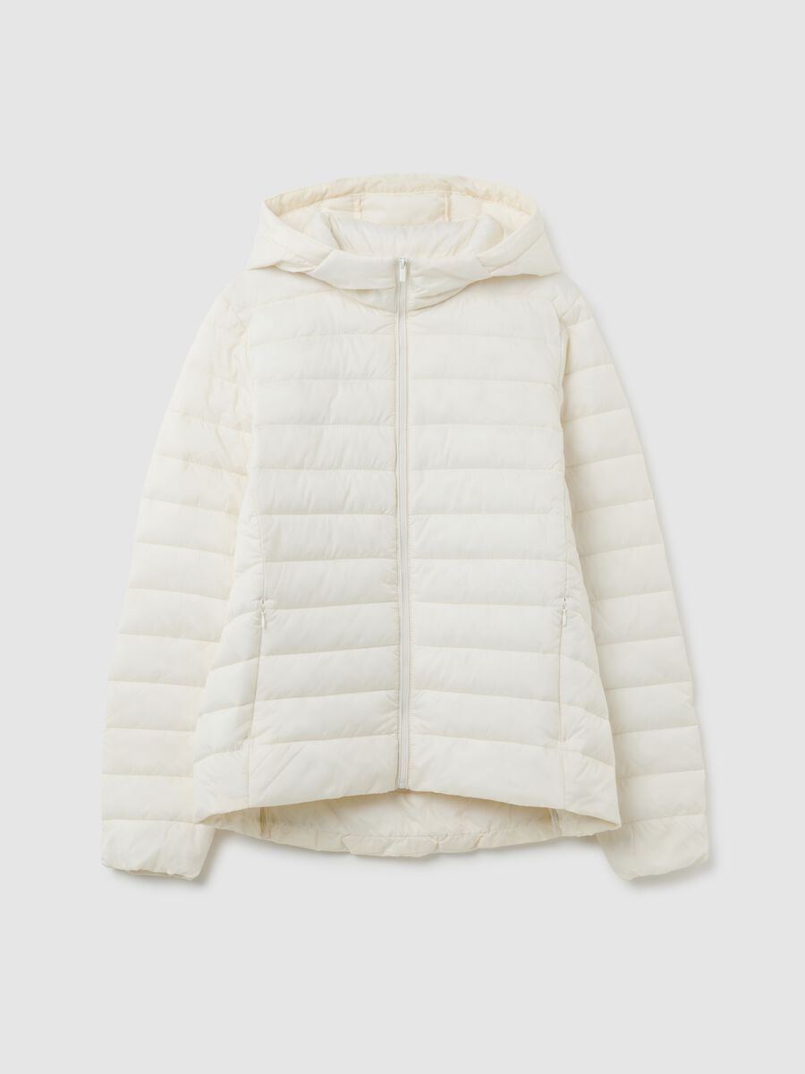White padded regular fit jacket with hood_4