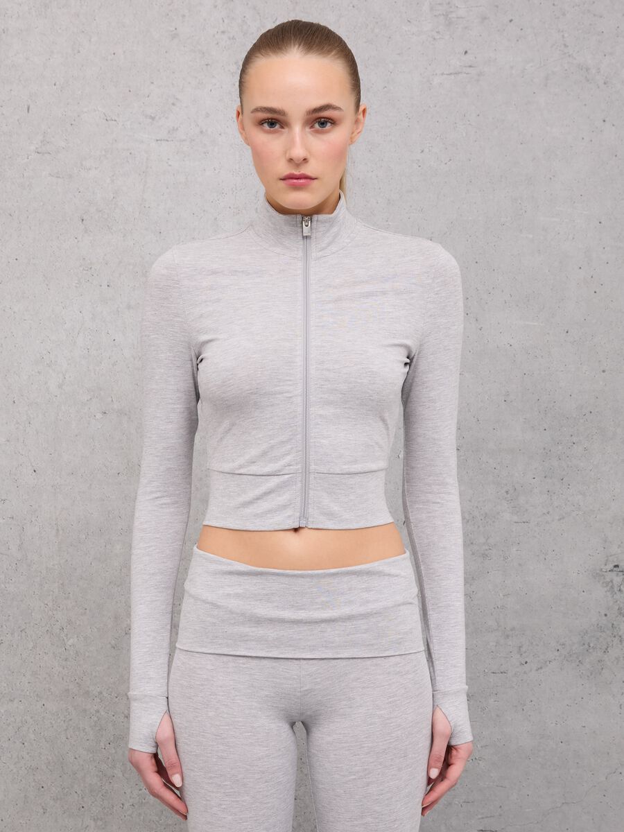 Crop Jersey Full-zip Grey Mélange_1