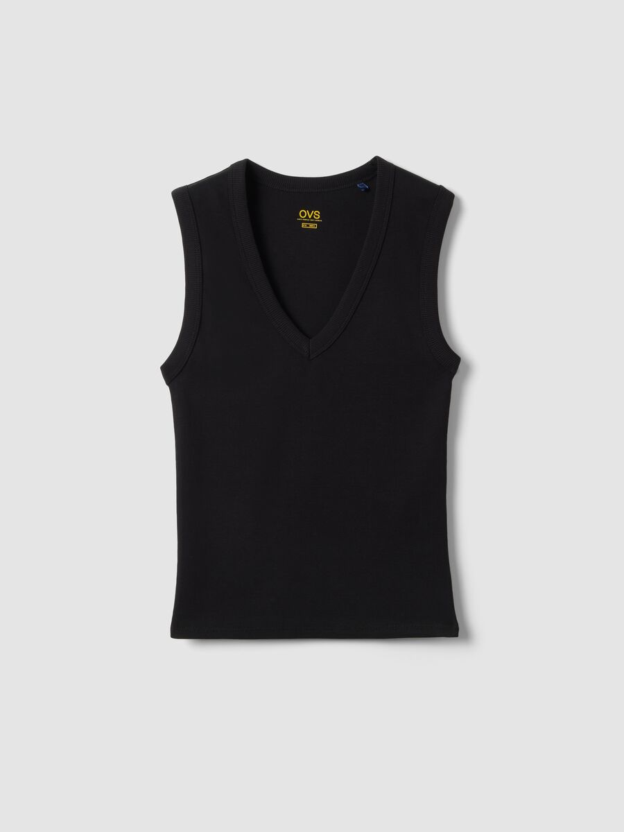 Tank top in puro cotone nero regular fit con collo a V_4