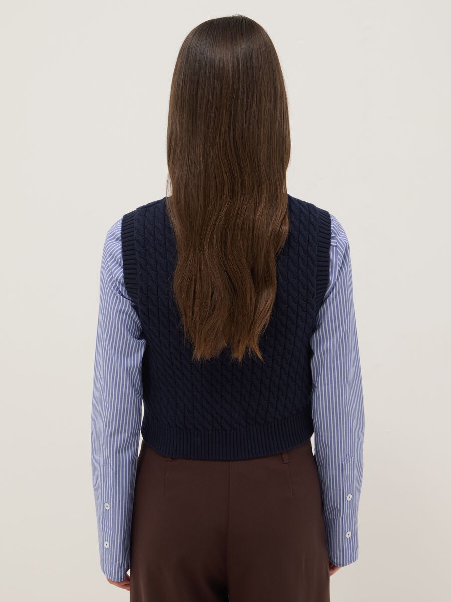 Blue pure cotton gilet regular fit with cable design_3