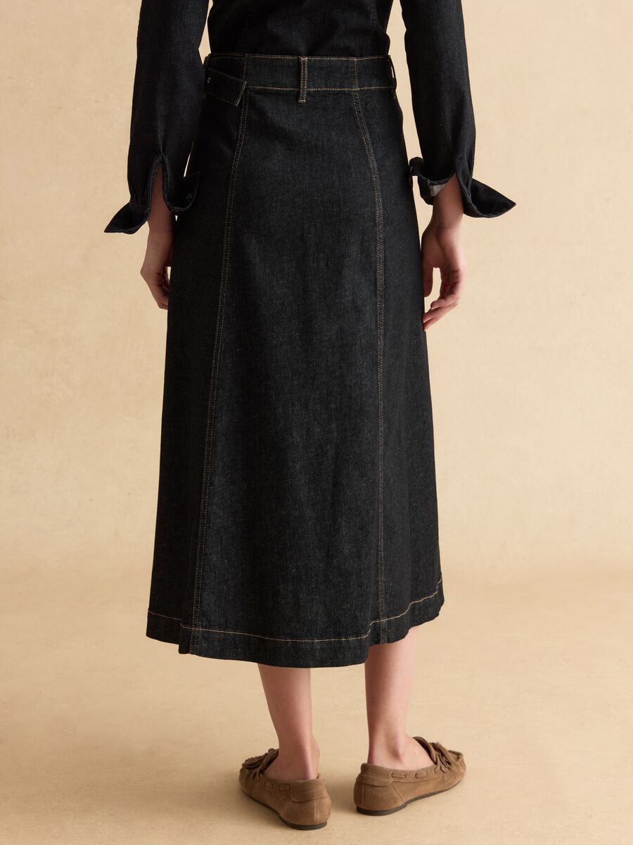 Black stretch cotton skirt regular fit with belt_2