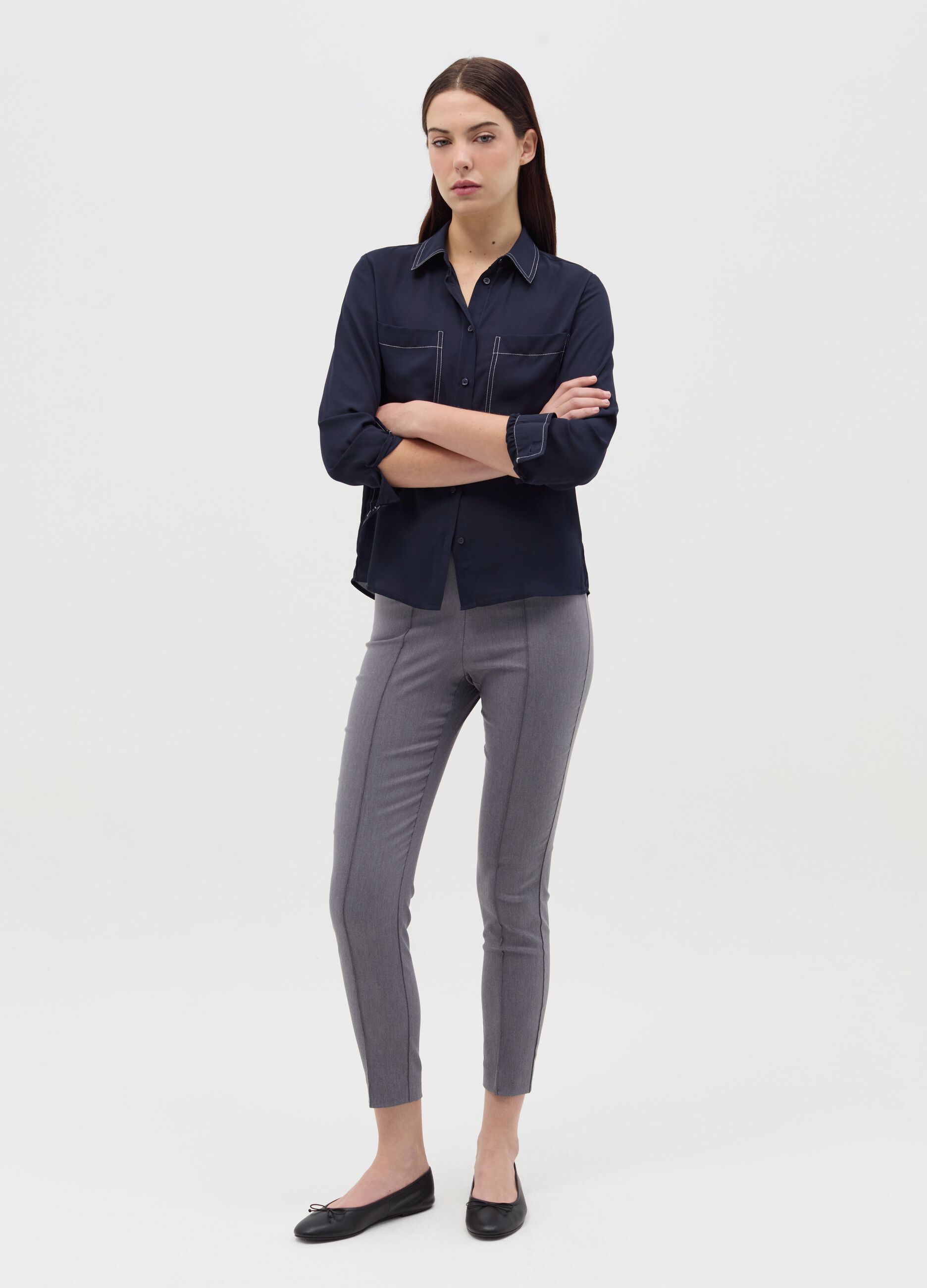 Mélange grey treggings with raised stitching