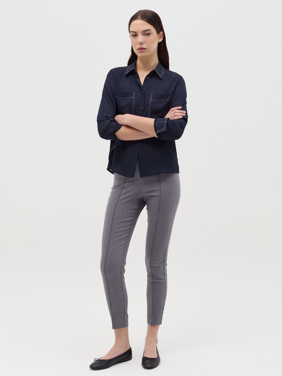 Mélange grey treggings with raised stitching_0