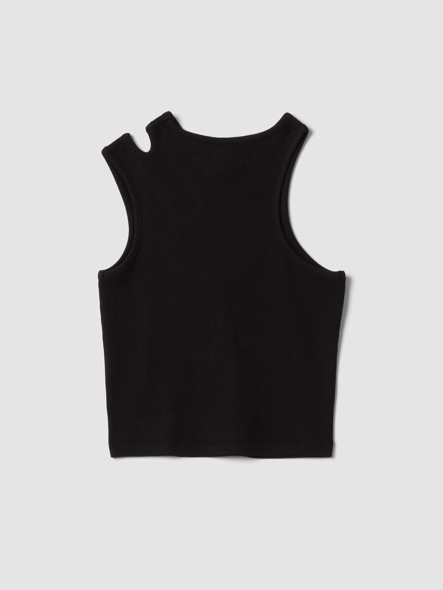 Tank top nero in cotone organico con spalla asimmetrica_4