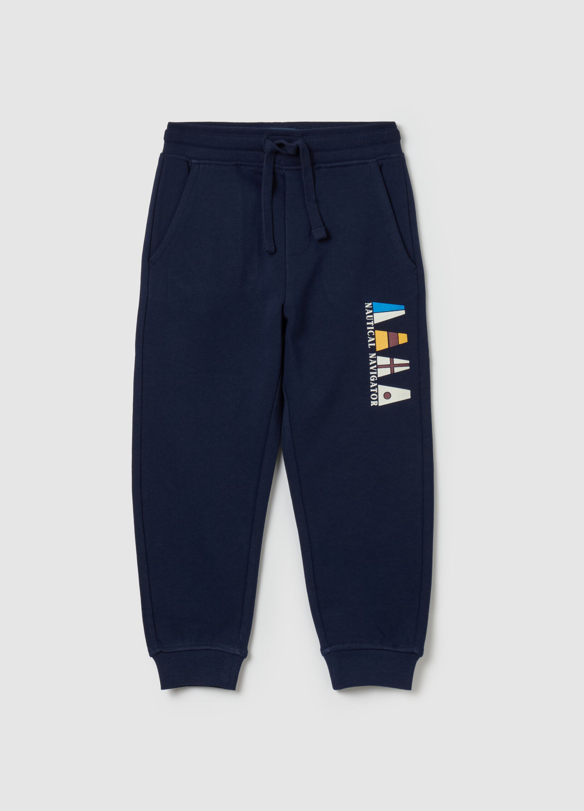 Fleece joggers with drawstring and print