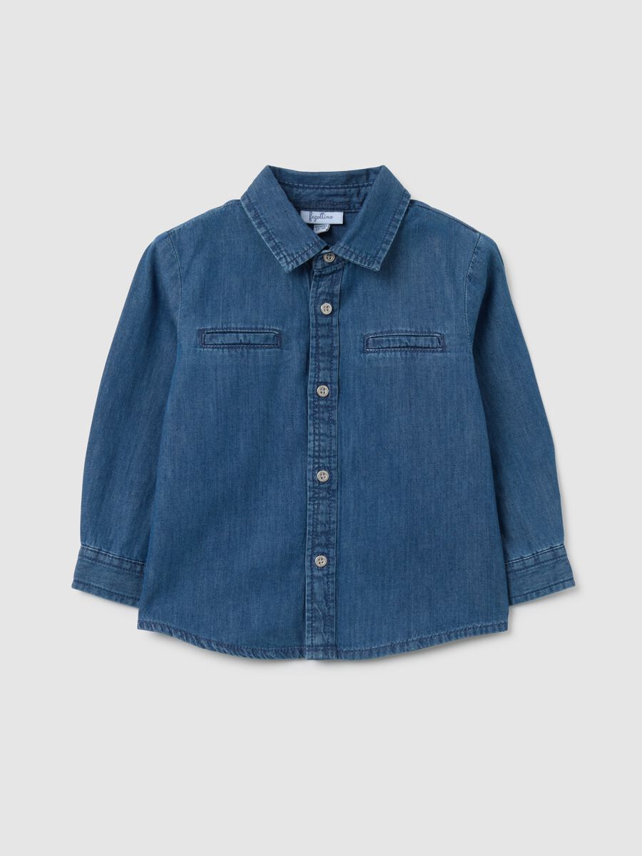 Children's denim shirt in pure cotton, regular fit_0