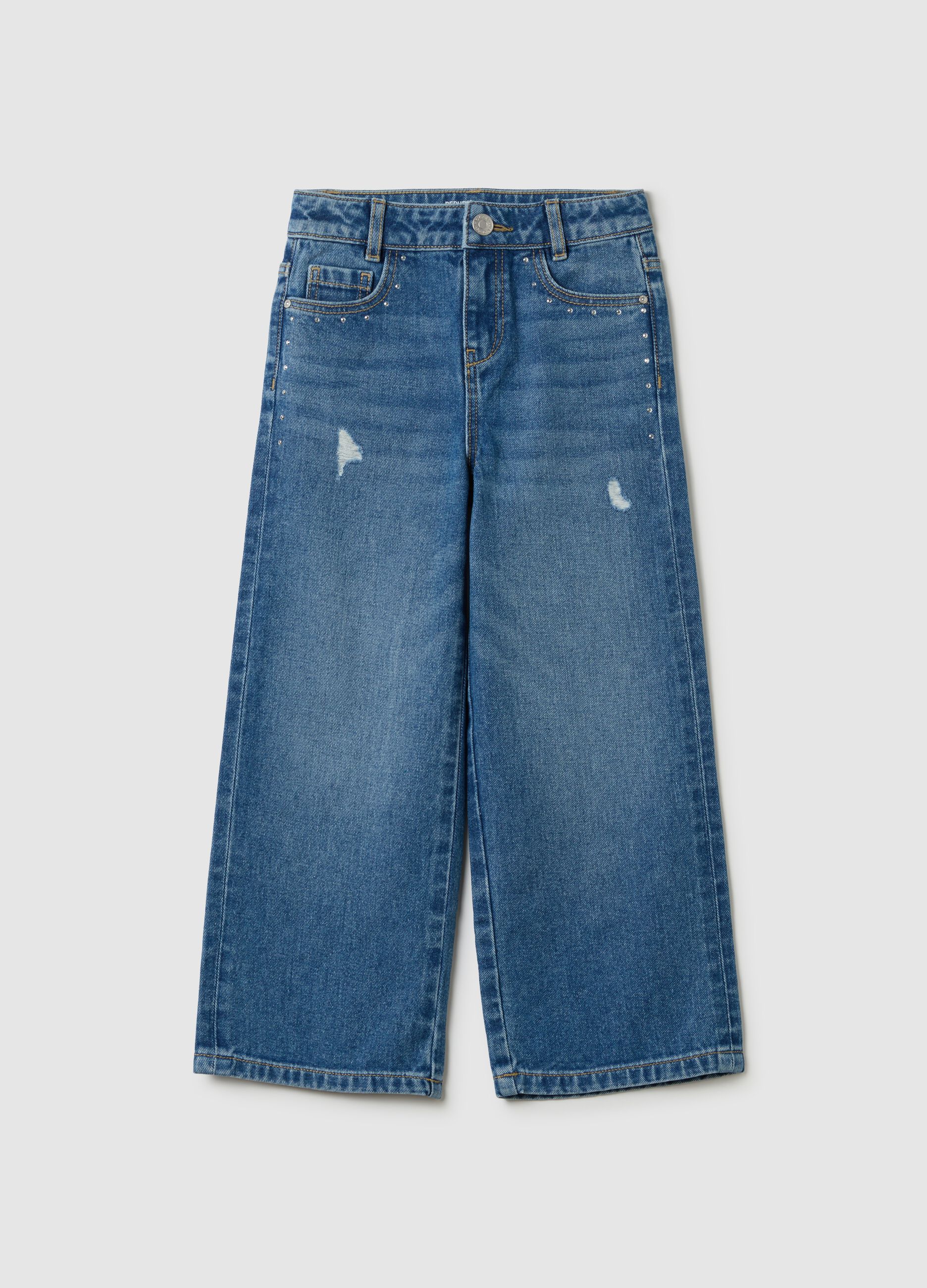Culotte jeans with studs and abrasions