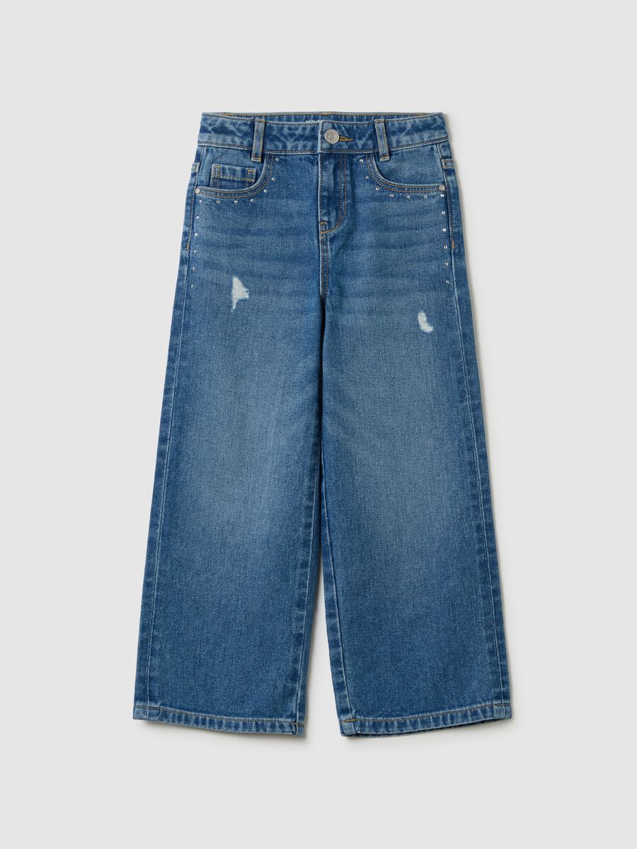 Culotte jeans with studs and abrasions_0