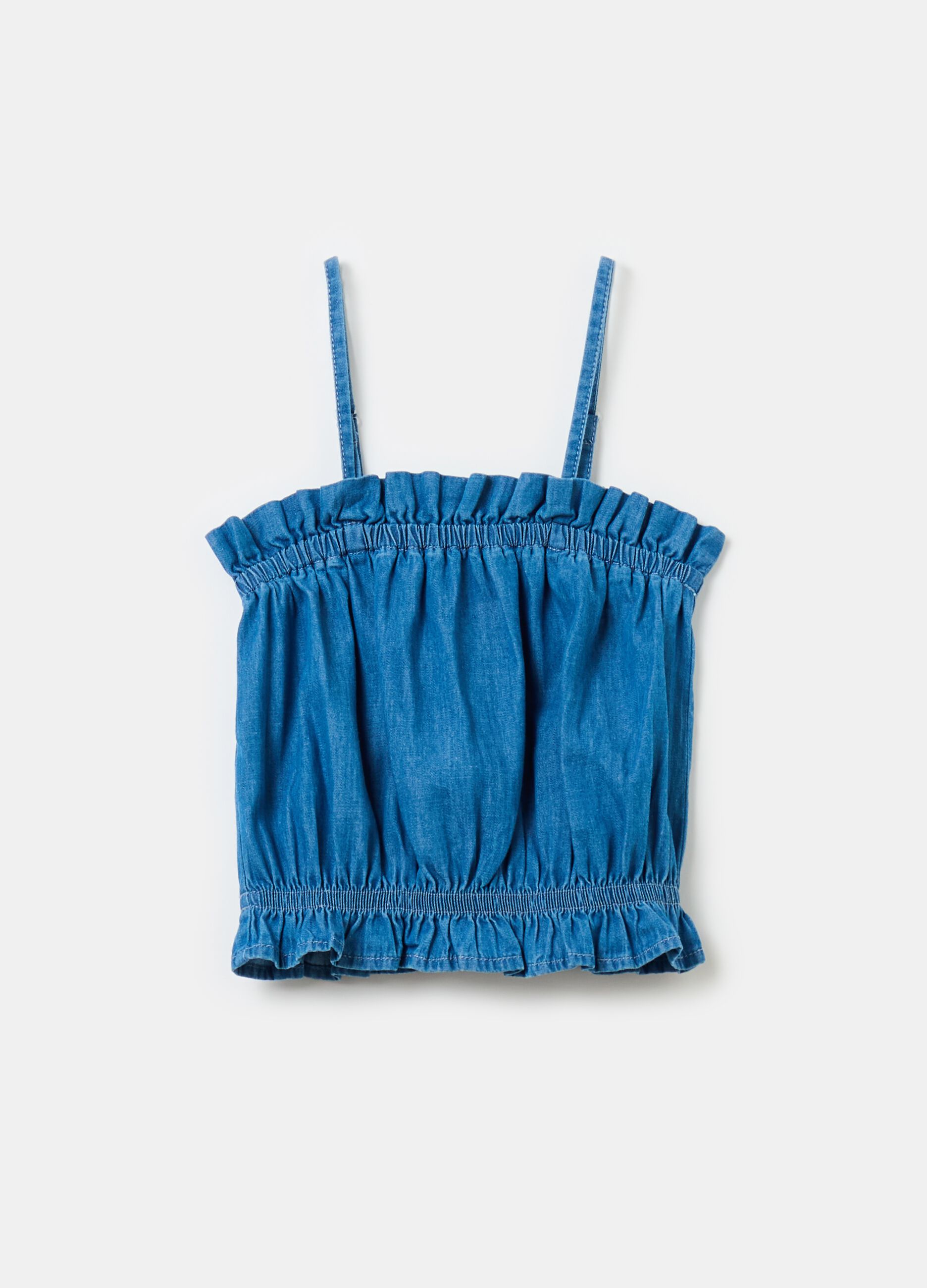 Denim top with frills