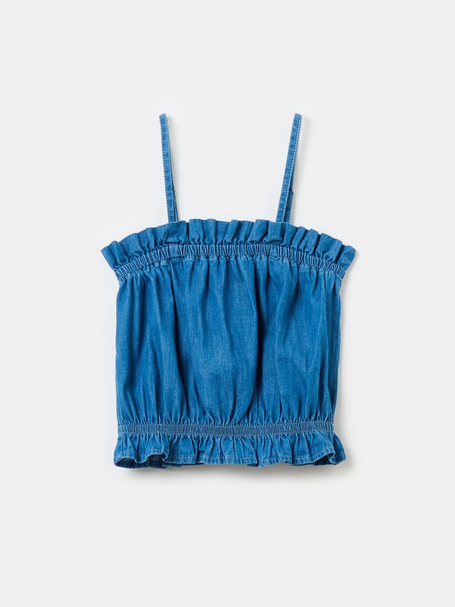 Denim top with frills_0