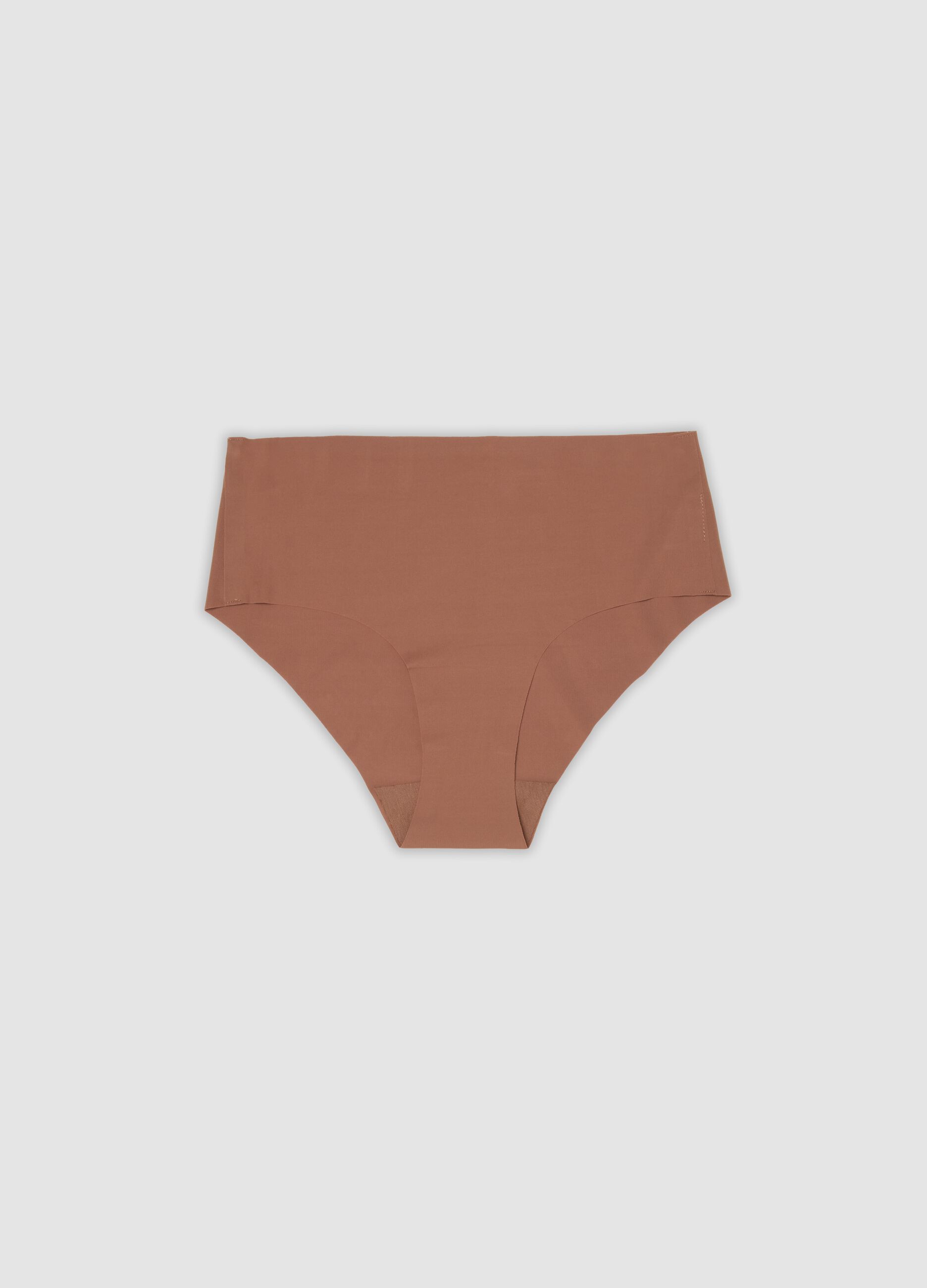 Brown regular-waist stretch microfibre hipster briefs