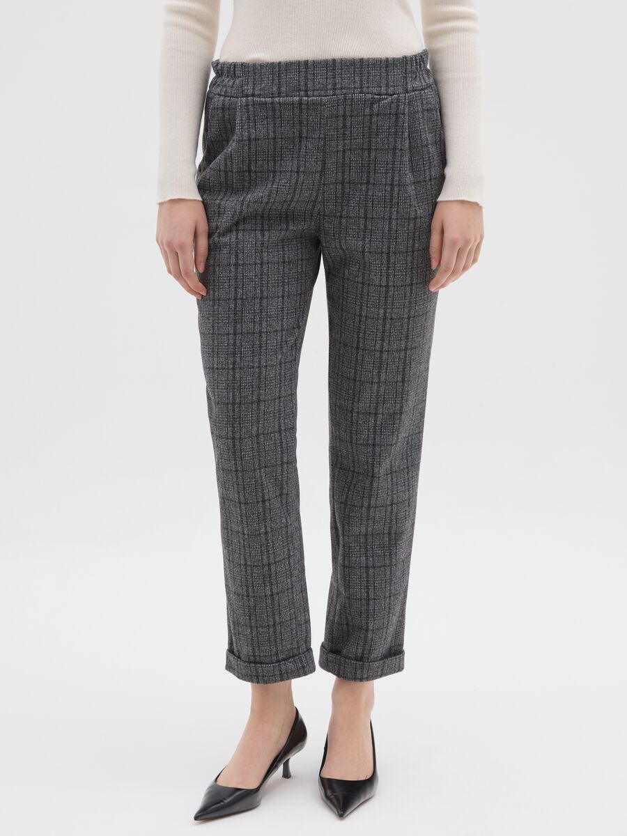 Pantaloni grigi a quadri in tessuto elasticizzato regular fit_1
