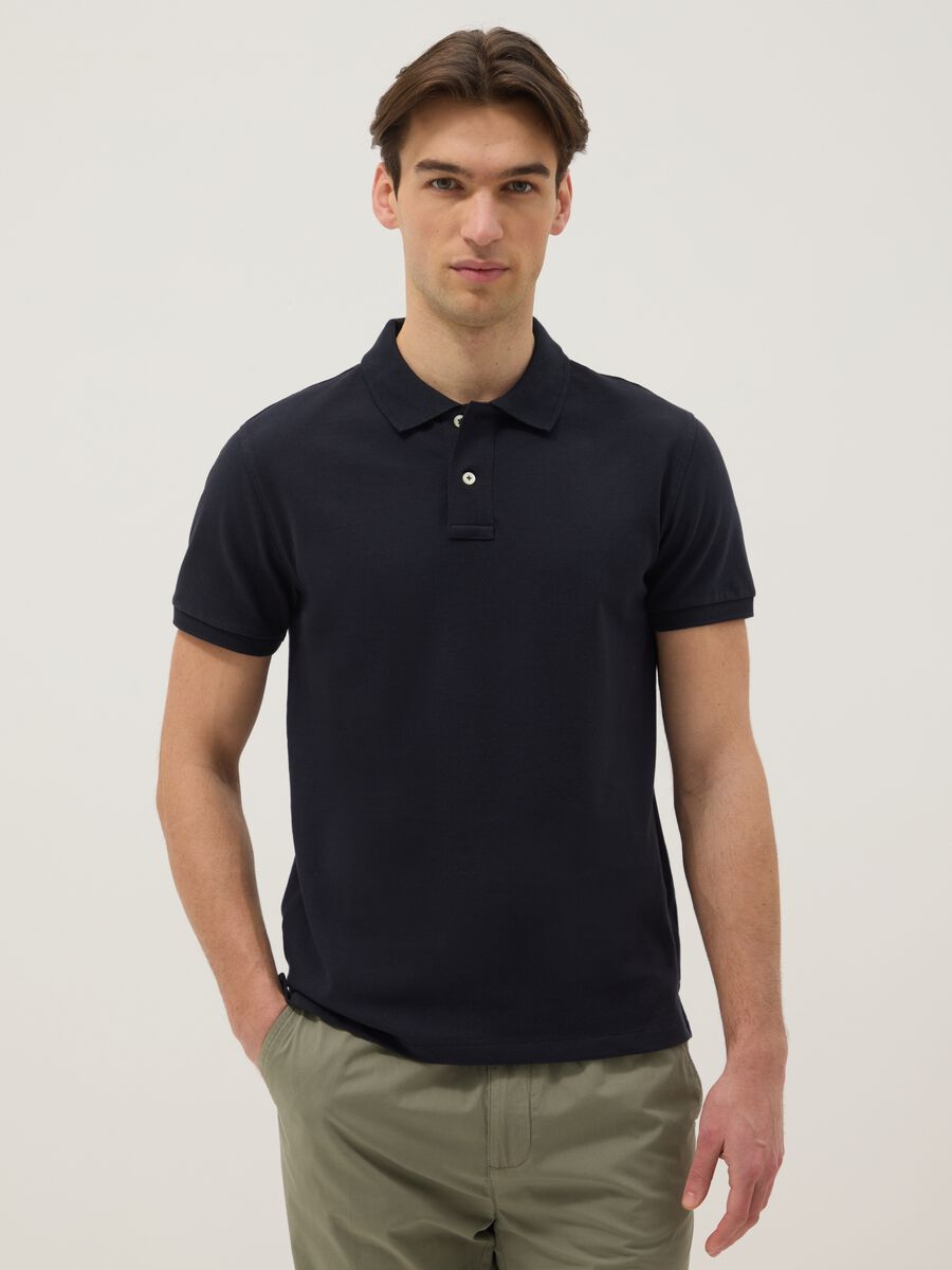 Polo in puro cotone blu slim fit_0