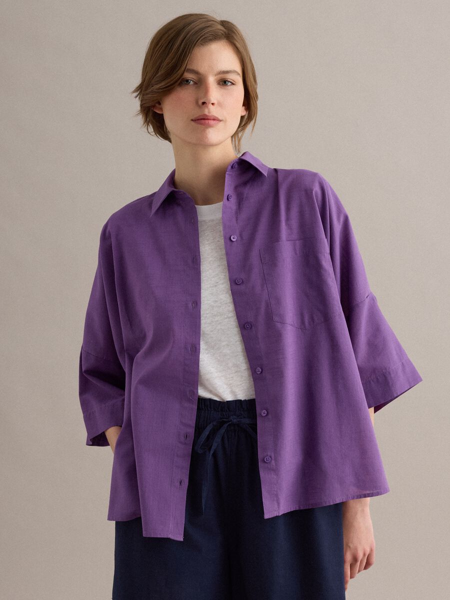 Camicia viola in puro cotone over fit_1