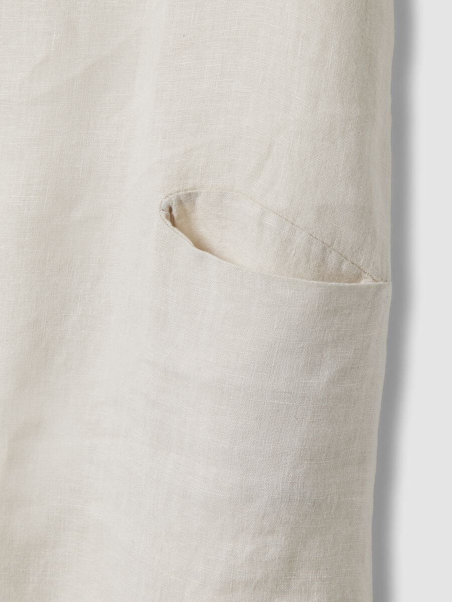 Beige pure linen dress with patch pockets, regular fit_5