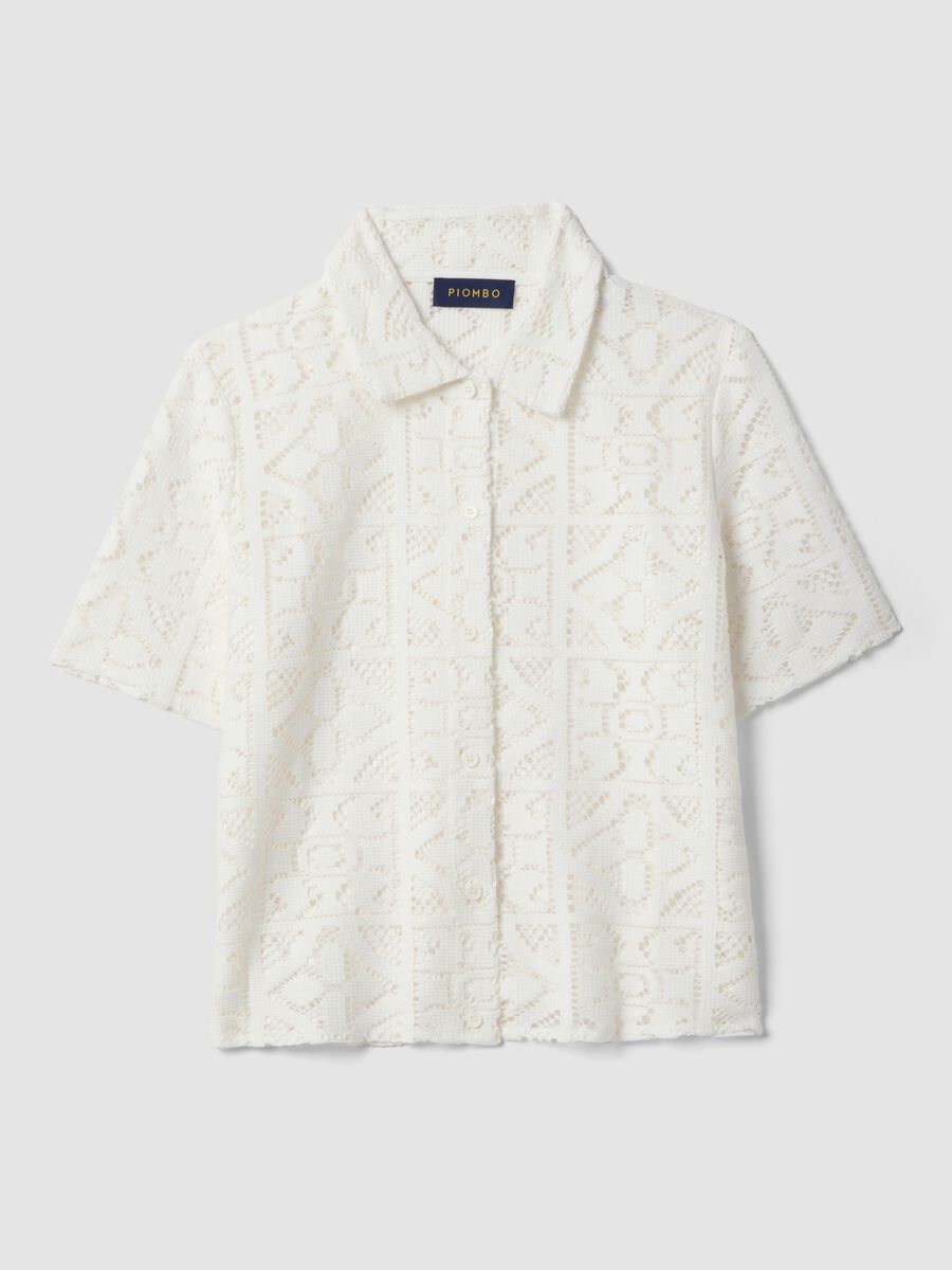 White perforated short-sleeve polo shirt, regular fit_4