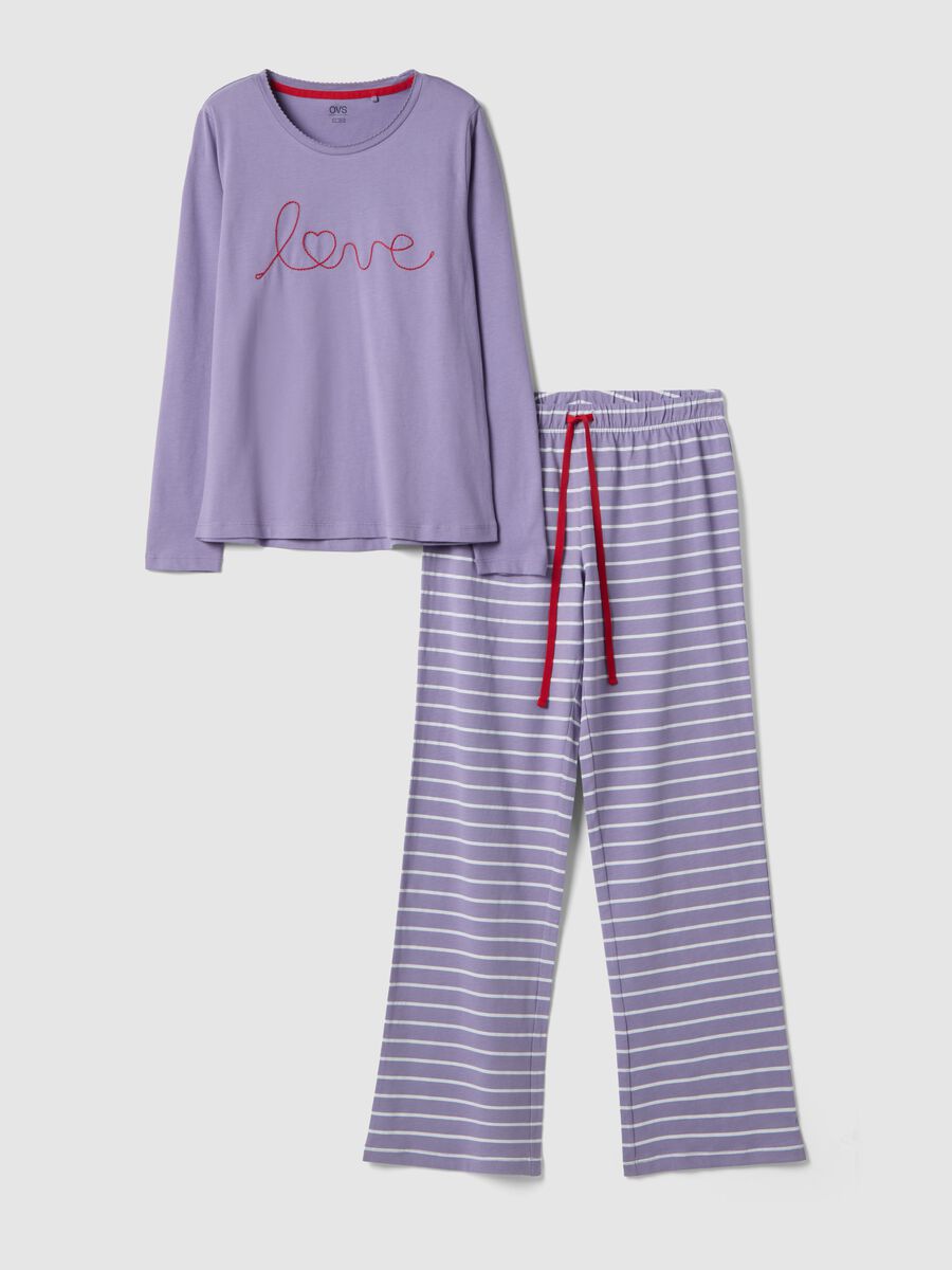 Purple striped pure cotton pyjamas with regular fit and embroidery_4