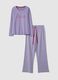 Pigiama in puro cotone viola a righe regular fit con ricamo_4