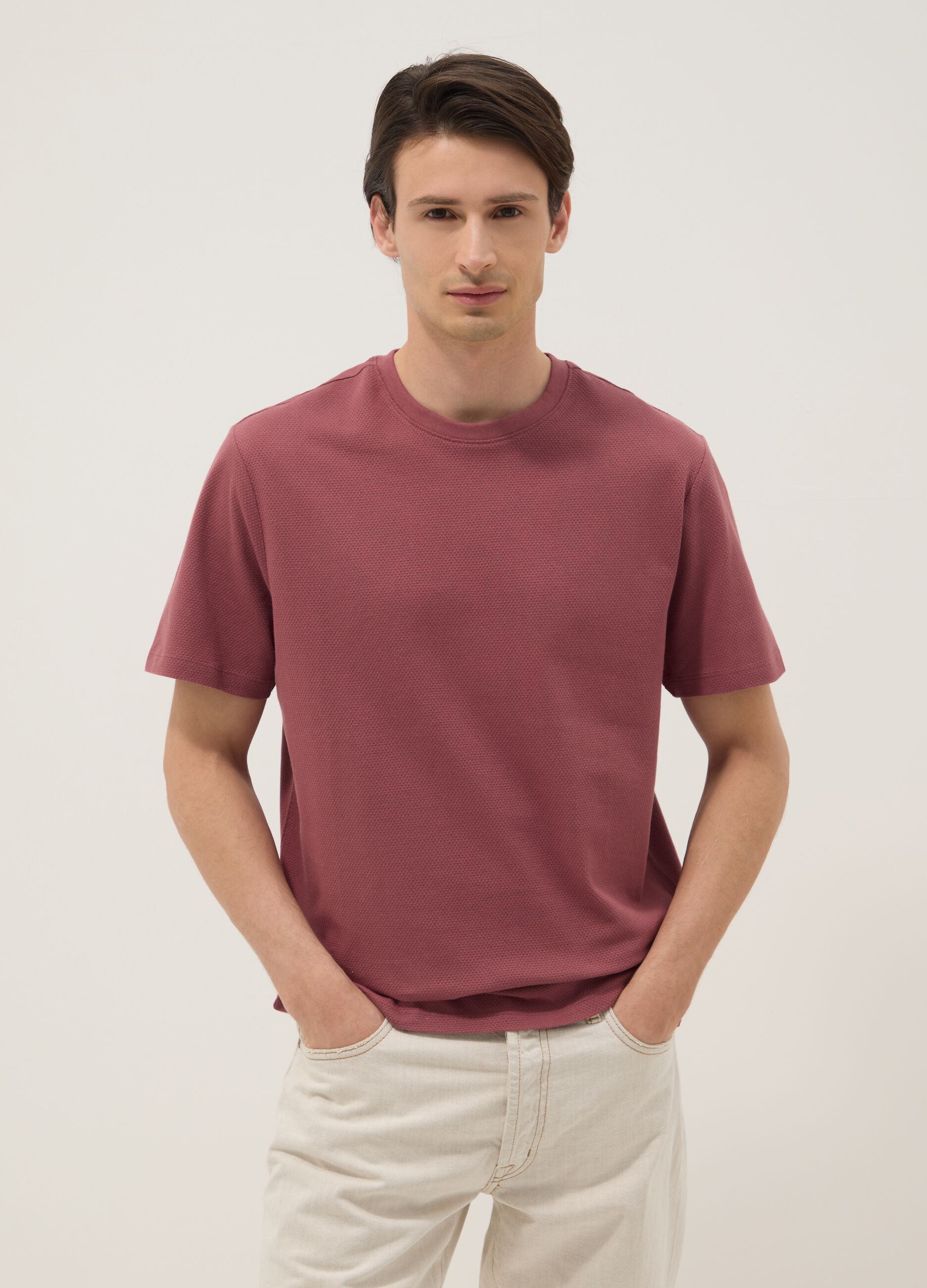 Pink short-sleeve pure cotton T-shirt