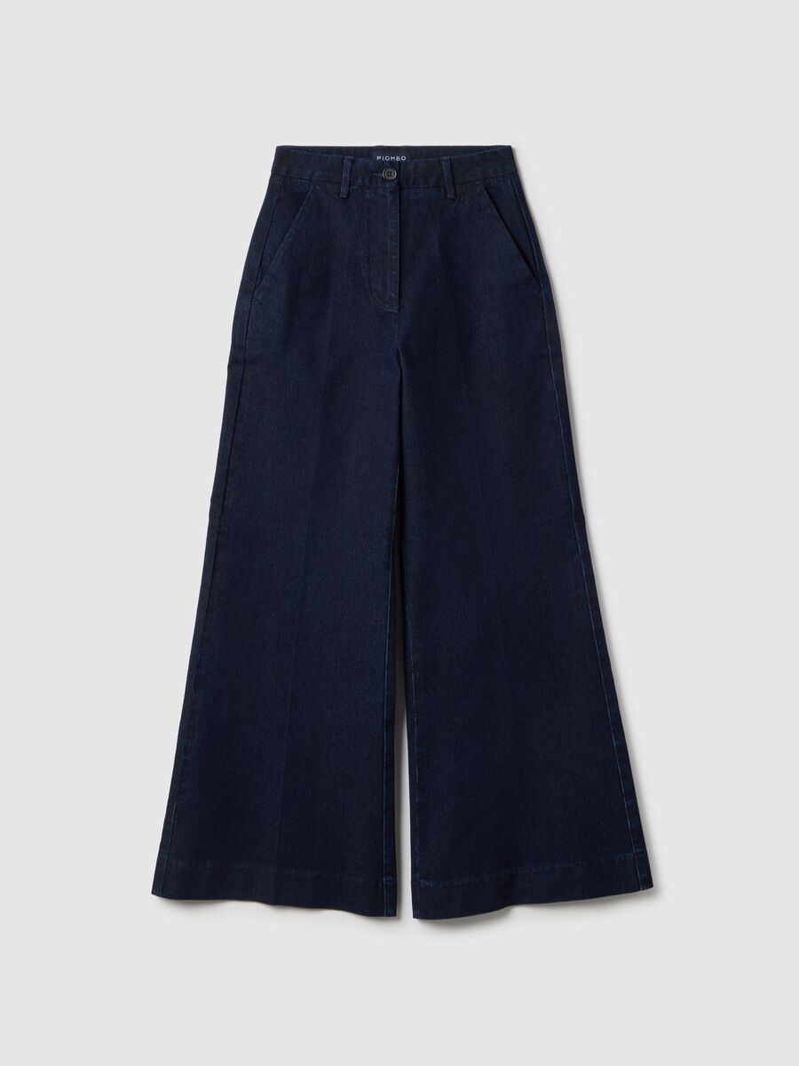Blue Stretch Denim Wide Leg Trousers_5