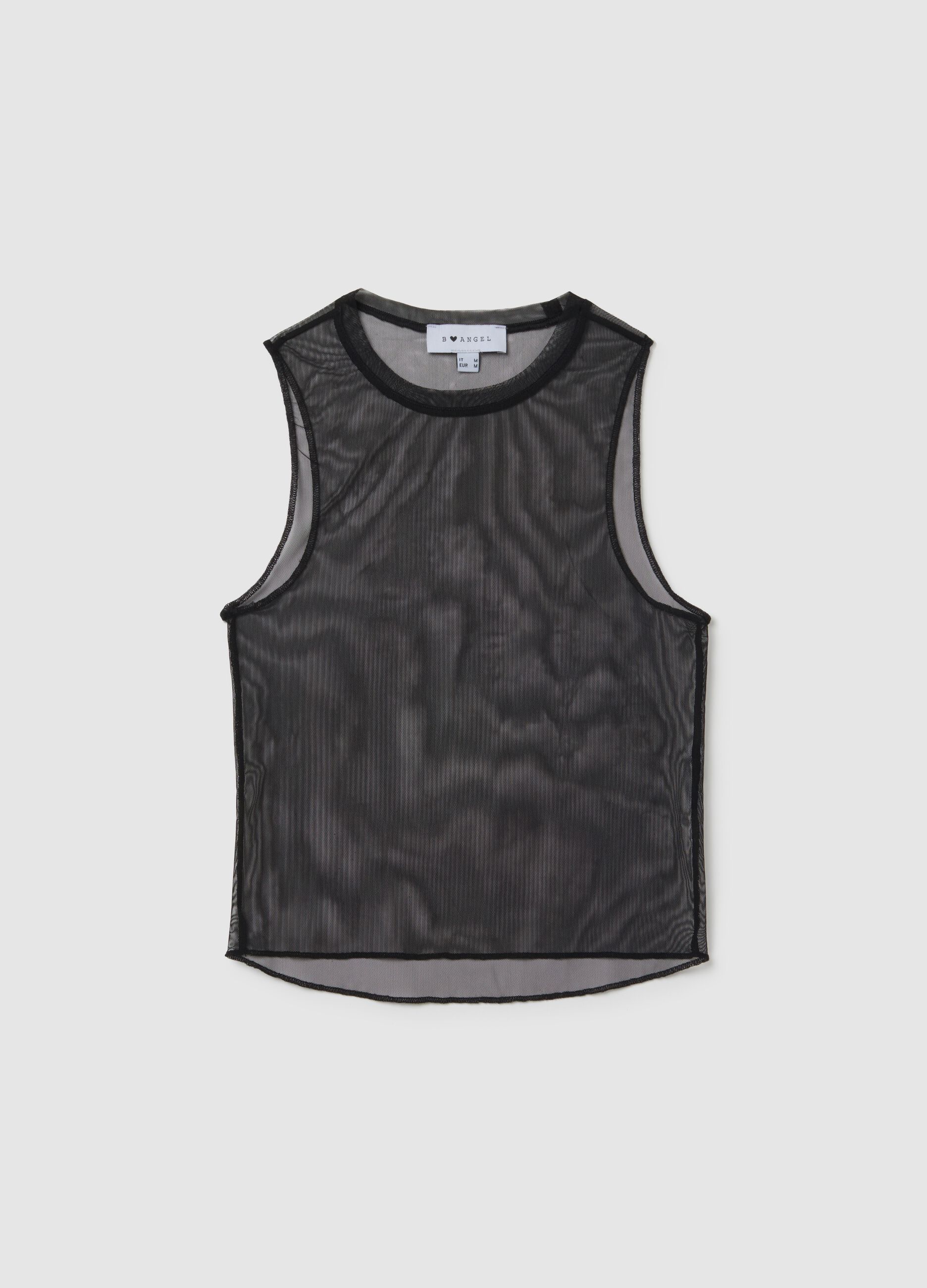 Fishnet mesh tank top with diamantés
