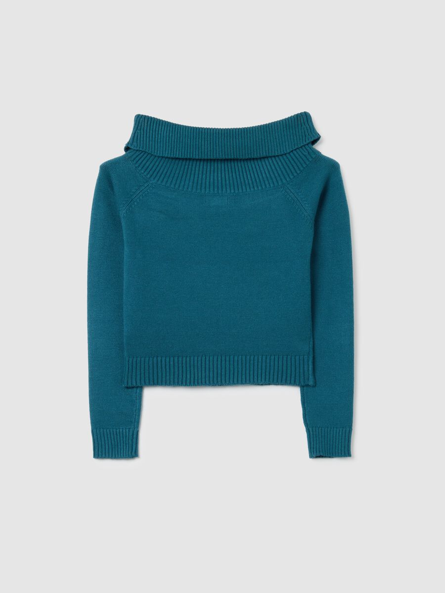 Regular fit girls' blue shawl collar sweater_4