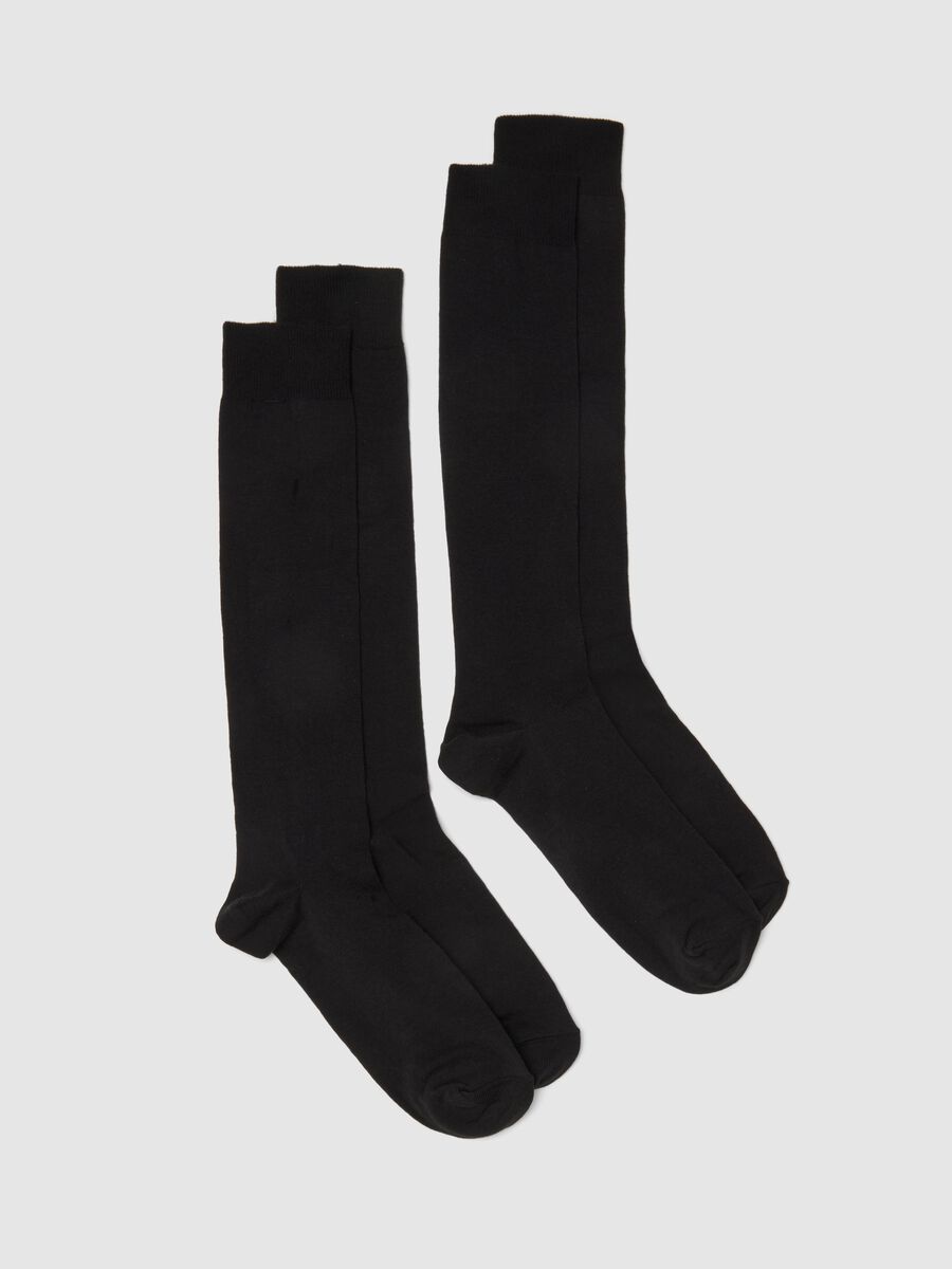 Two-pack black cotton blend long socks_0