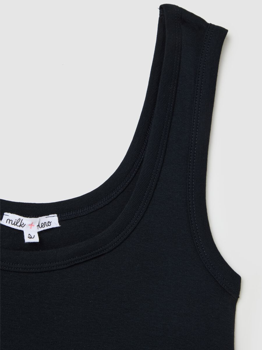 Women's short dress in pure black cotton, regular fit_5