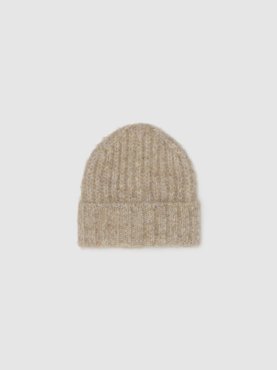 Beige knit jersey beanie_0