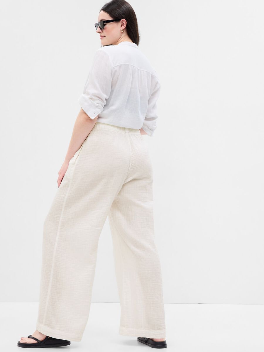 Pantaloni wide leg in garza di cotone_3