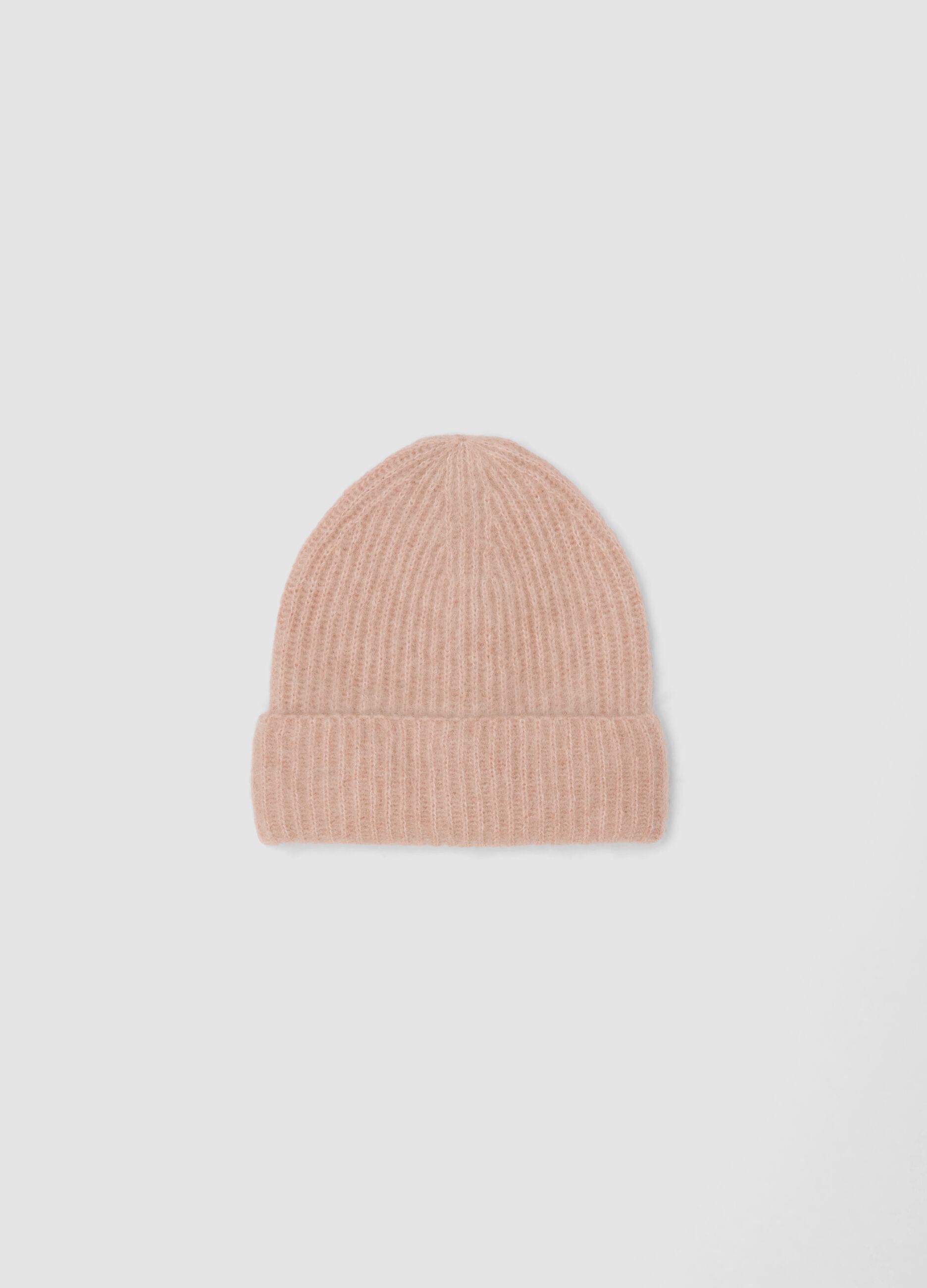 Pink mohair and stretch wool beanie