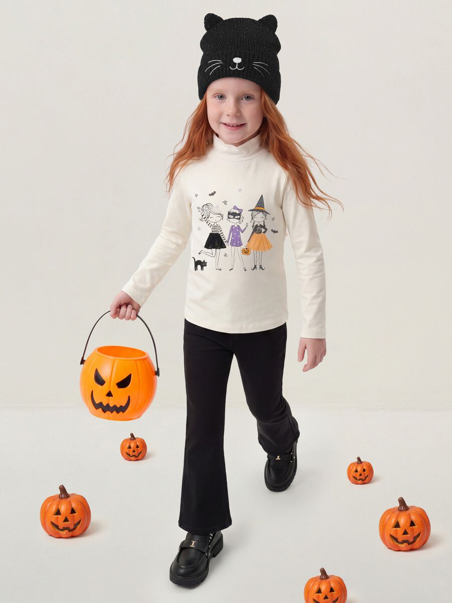 Jeggings nero flare in cotone elasticizzato per bambina_0
