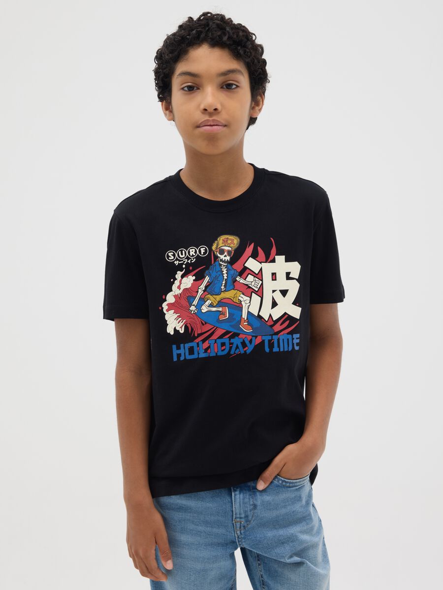 Boys' black pure cotton regular fit t-shirt with print_0