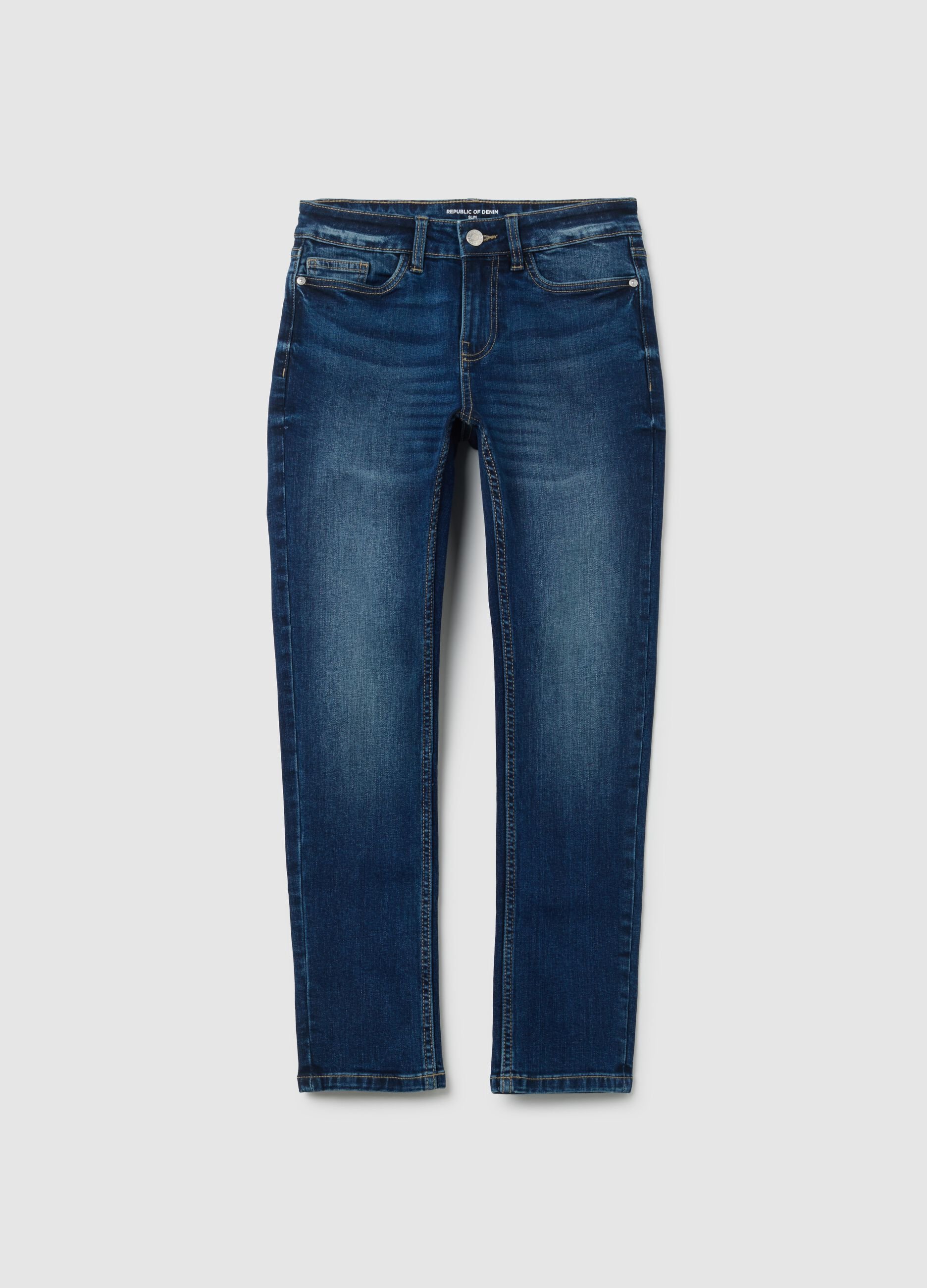 Jeans da ragazzo in cotone elasticizzato blu slim fit