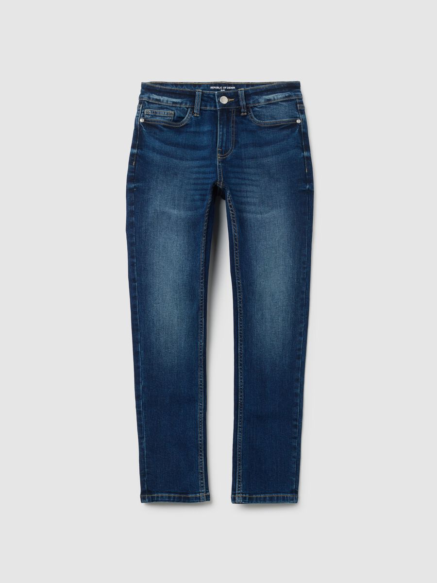 Jeans da ragazzo in cotone elasticizzato blu slim fit_0