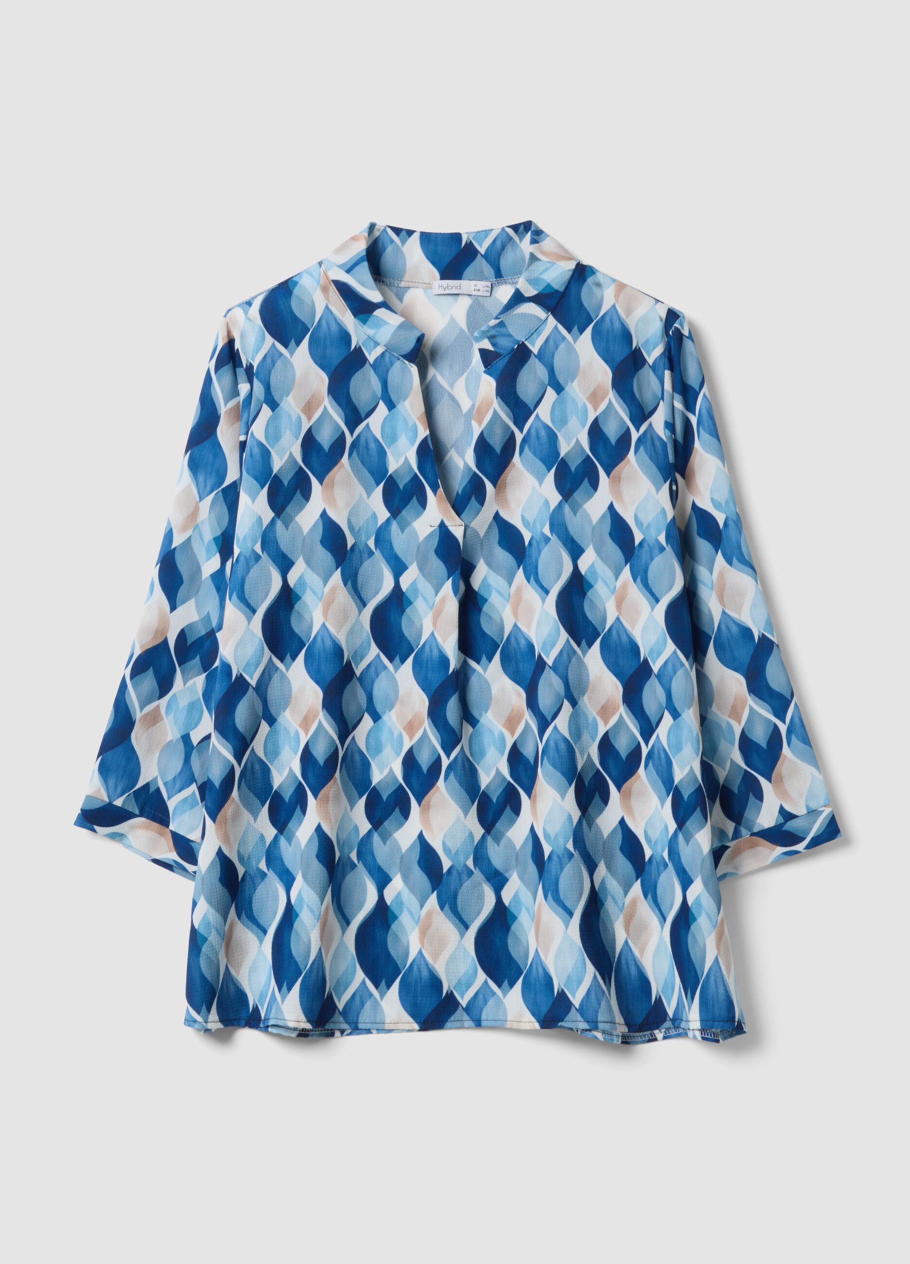 Blue patterned long-sleeve top