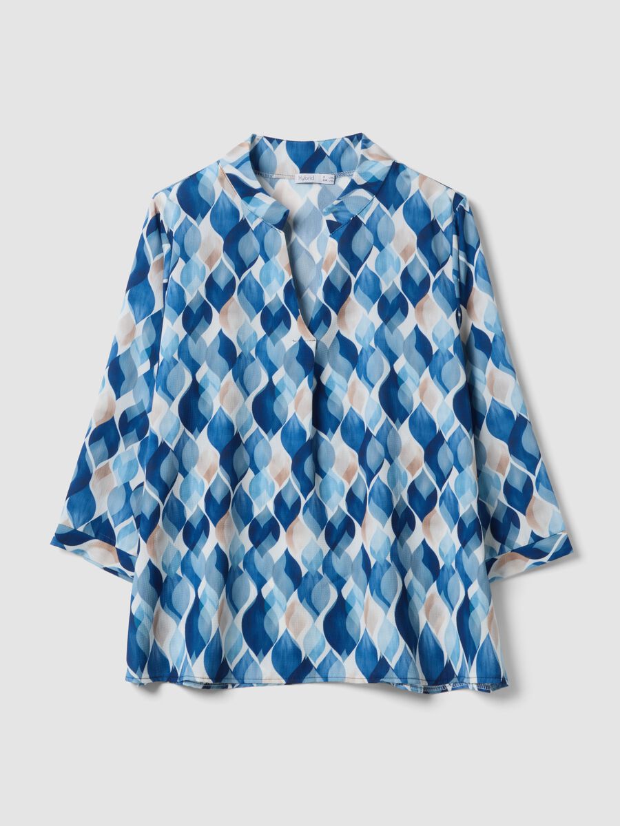 Blue patterned long-sleeve top_0