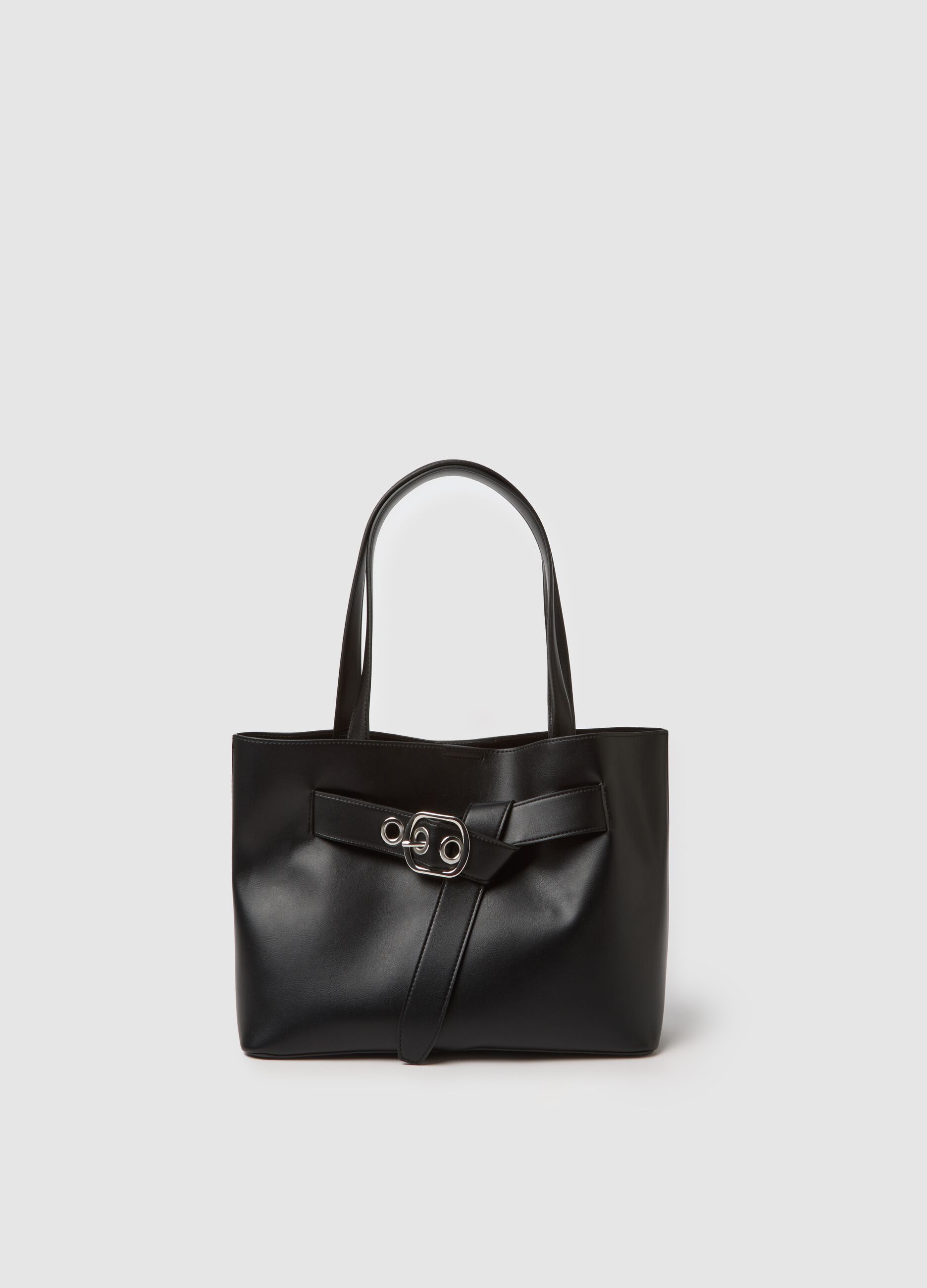 Black shoulder bag with metallic accents