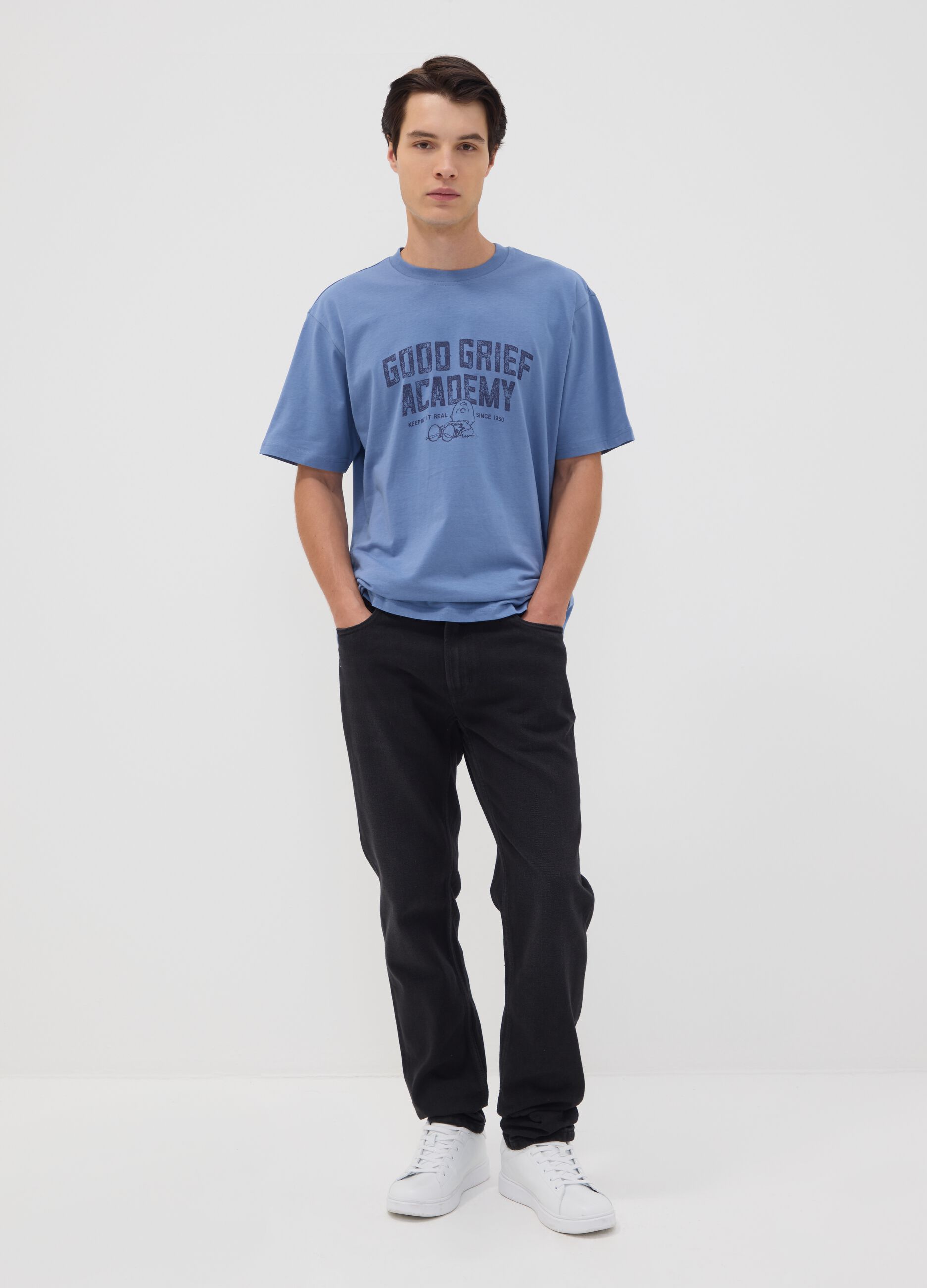 Blue pure cotton Peanuts print T-shirt, relaxed fit