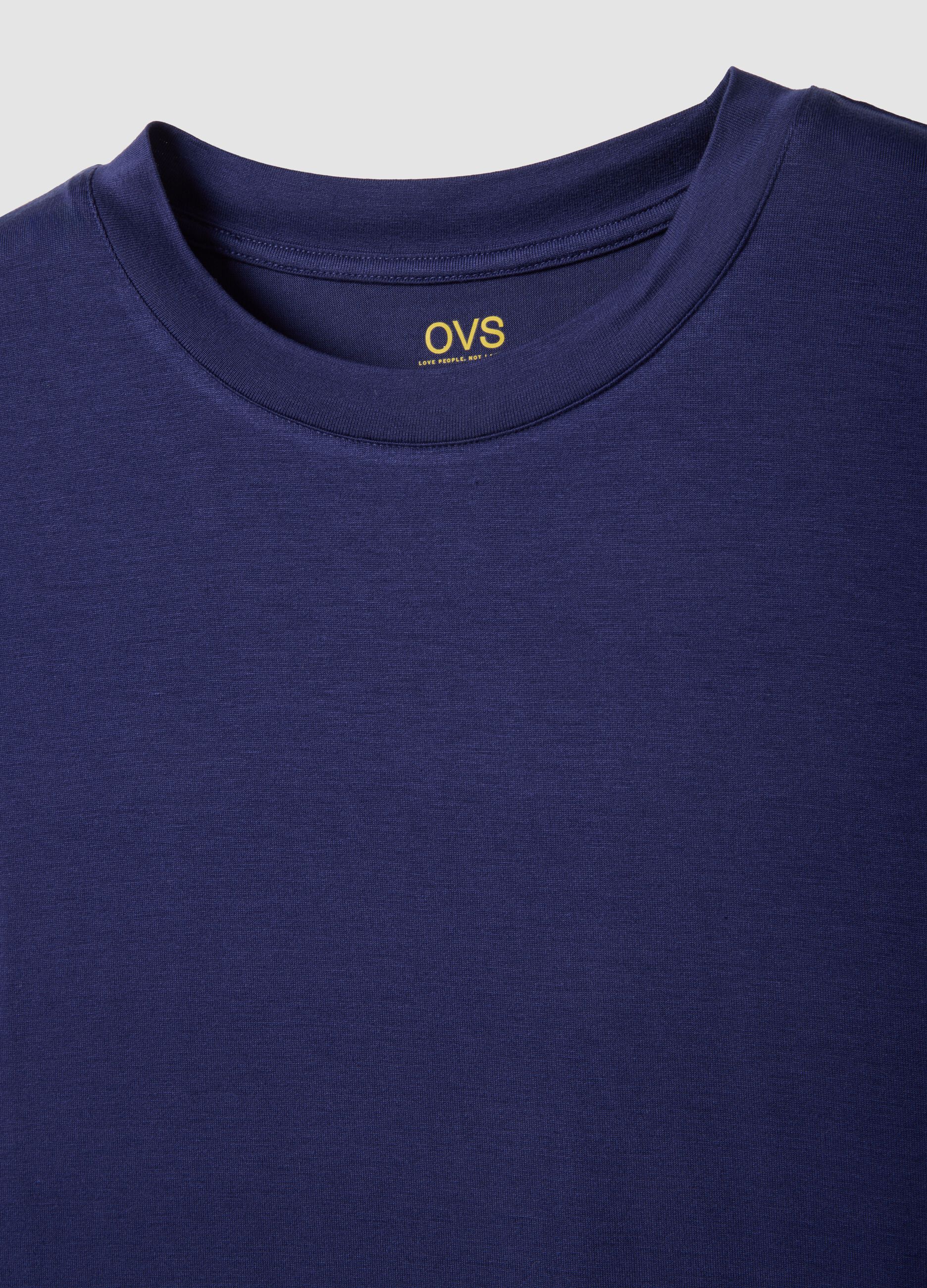 Blue short-sleeve stretch viscose T-shirt