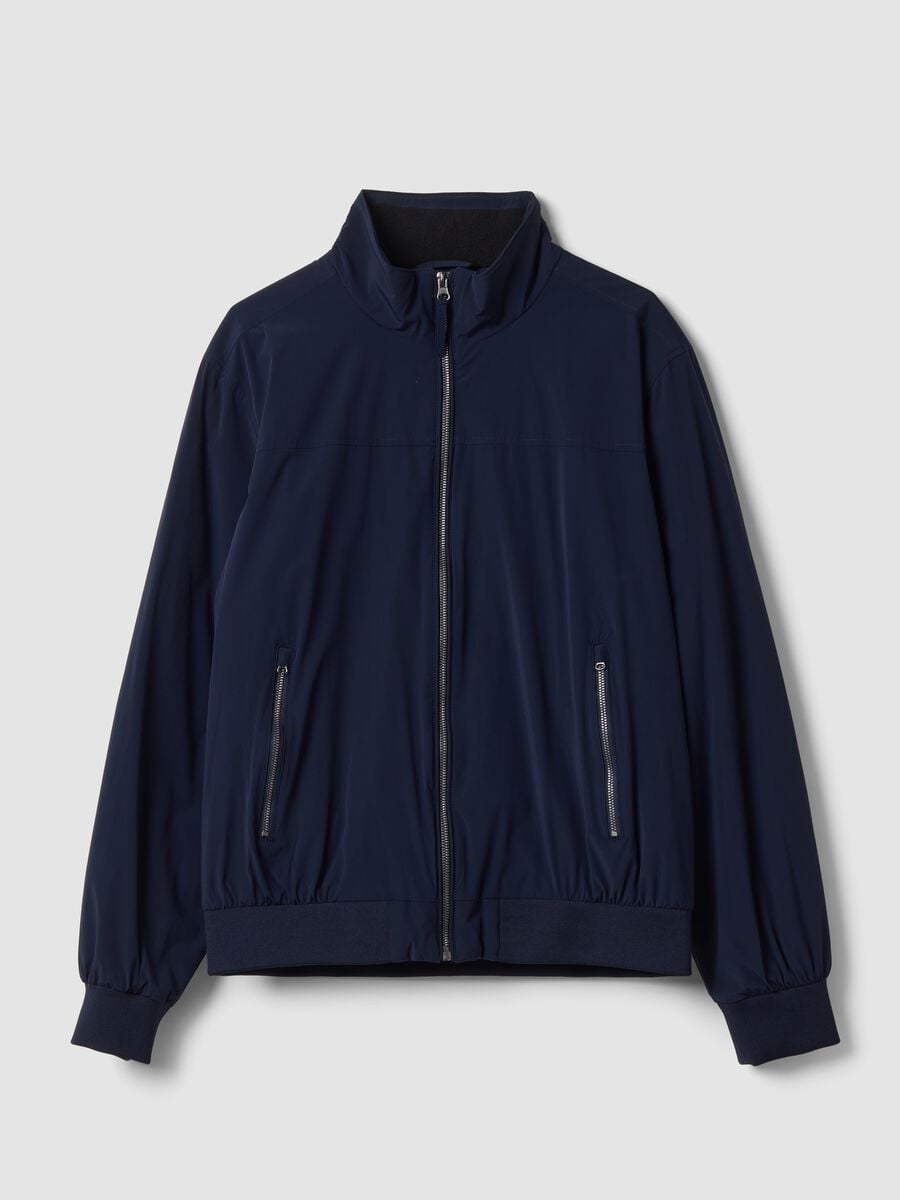 Giubbotto blu in tessuto elasticizzato con zip_0
