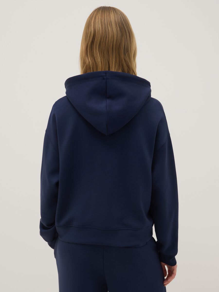 Regular fit blue modal blend hoodie with full zip_2