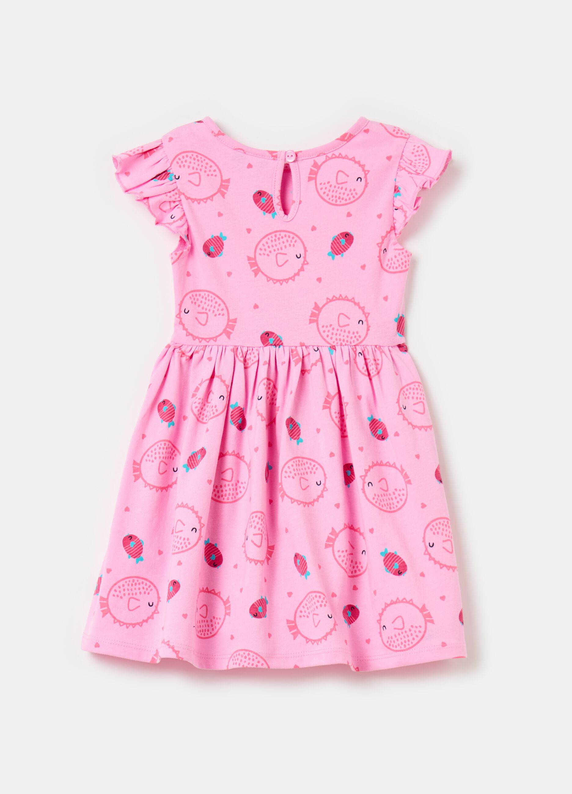 100% cotton jersey dress with small fish print